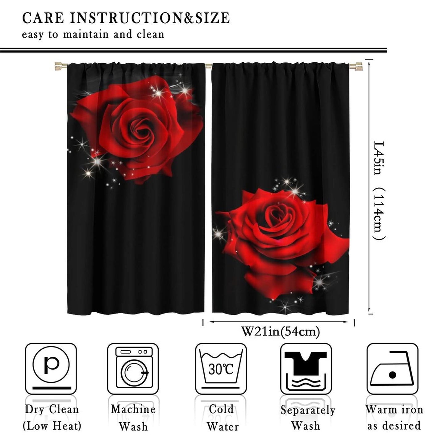 JESTRONRY Black Red Rose Curtains,Rose Floral Lover Romantic Women Bedroom Decor Female Girl Valentine Theme Blackout Rod Pocket Window Drapes for Living Room Bedroom Decor W42xL45in
