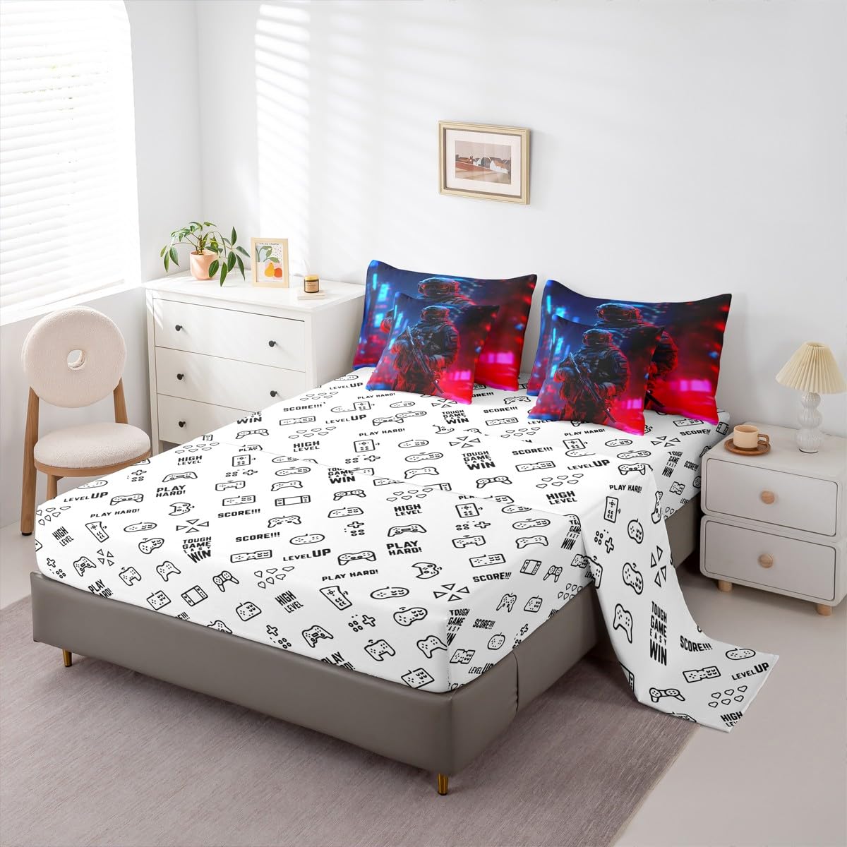 jejeloiu Soldier Comforter Set Twin Size 7 Pieces Army Rifle Machine Gun Bedding Set for Kids Boys Girls Military Themed Bed in a Bag Bedroom Decor All Season Quilted Breathable Soft Lightweight