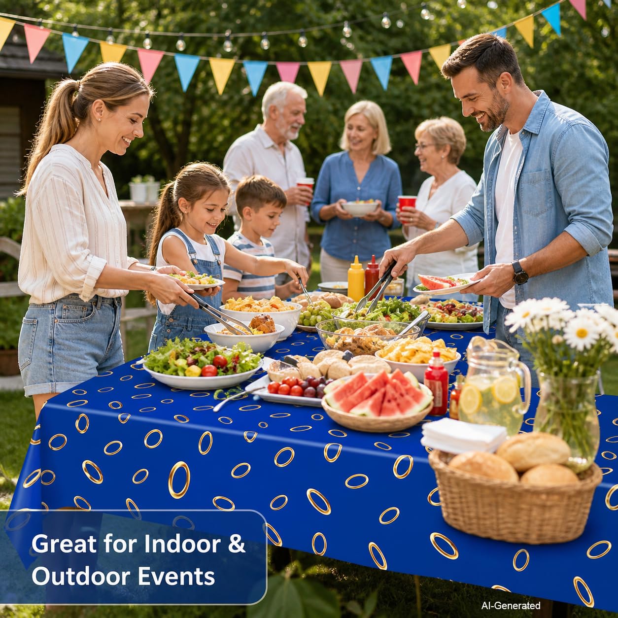 ANLLECR 3Pcs 108 x 54 Inches Blue with Gold Ring Print Tablecloth，Blue Disposable Rectangle Plastic Table Cover for Boys Girls Birthday Party Decoration