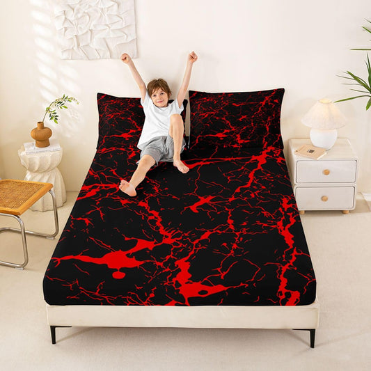 Feelyou Marble Fitted Sheet with 2 Pillowcases Queen Size Modern Marble Aesthetic Bed Sheets Set 16" Deep Pocket Boys Girls Retro Watercolor Artwork Bedding TeensBedroom Decor Soft Lightweight