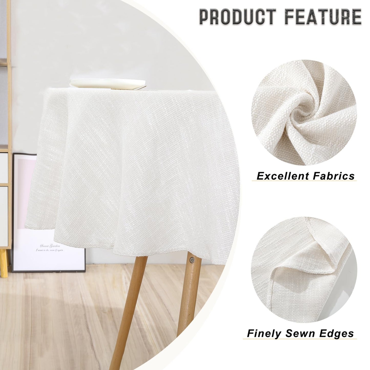 Qubjus Classic Round Tablecloth Table Cloth Round Cotton Linen Farmhouse Heavy Weight Table Cover for Dining Tabletop Decoration Party, Round - 70", Beige