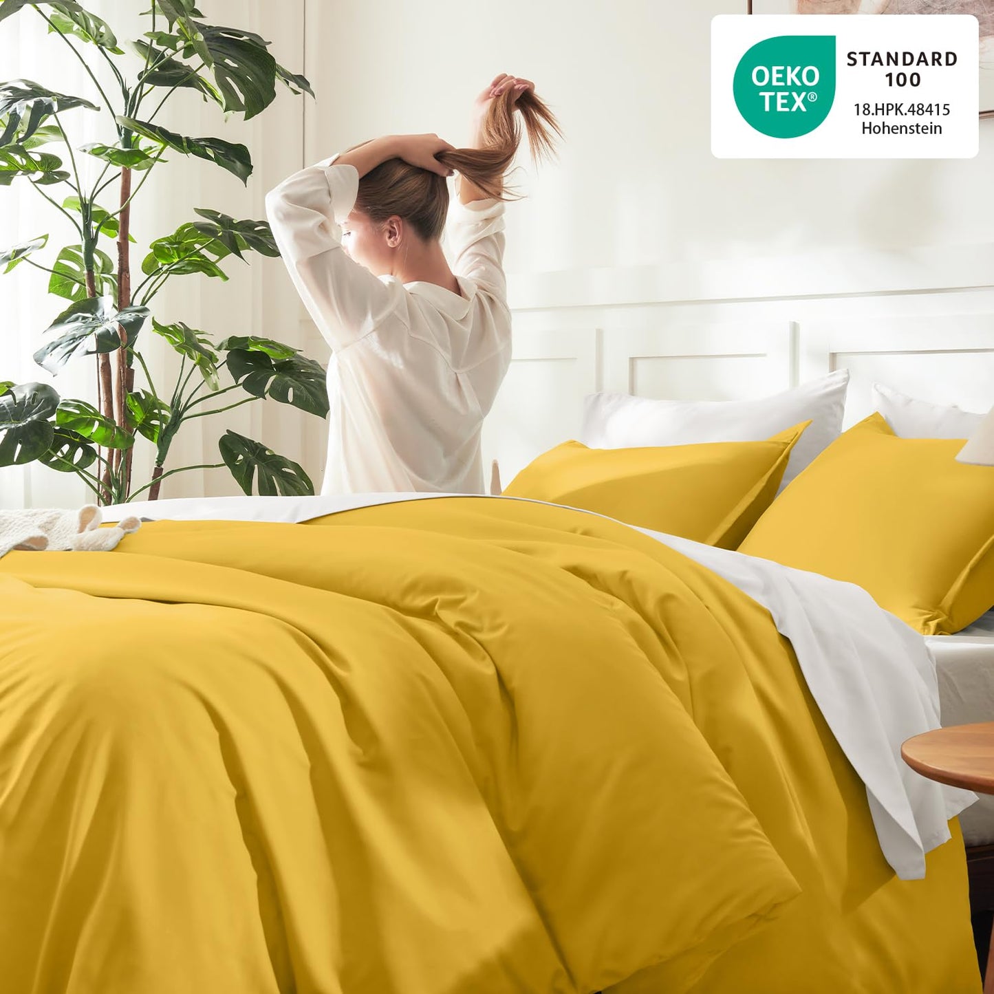 Litanika Mustard Yellow Comforter Set King Size, 3 Pieces Lightweight Solid Bedding Comforter Set, All Season Fluffy Bed Set (104x90In Comforter & 2 Pillowcases)