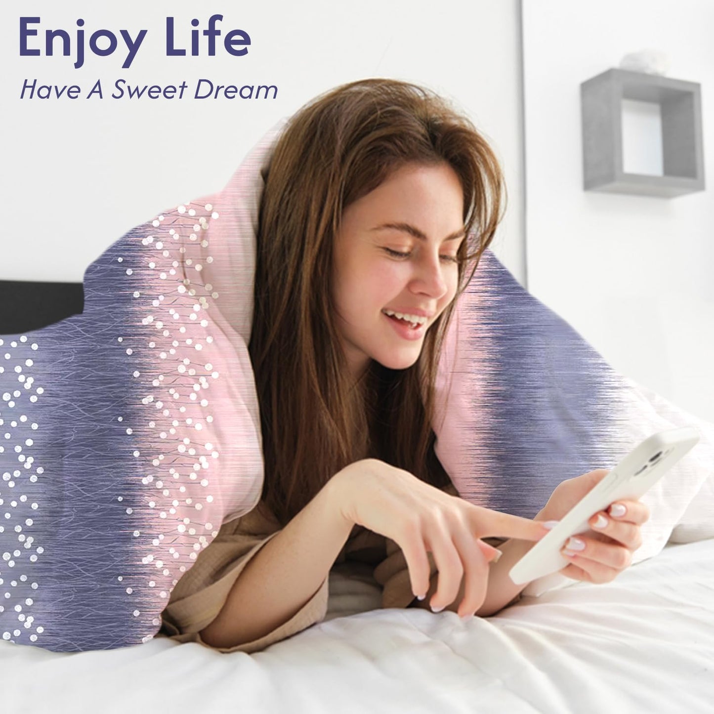LONAVA Queen Patchwork 3 Pcs Duvet Cover Set, Breathable Soft Microfiber Purple Lining Comforter Cover with Zipper Closure, and 2 Anti-Pilling, Fade Resistant Pillowcases, Purple Blossom