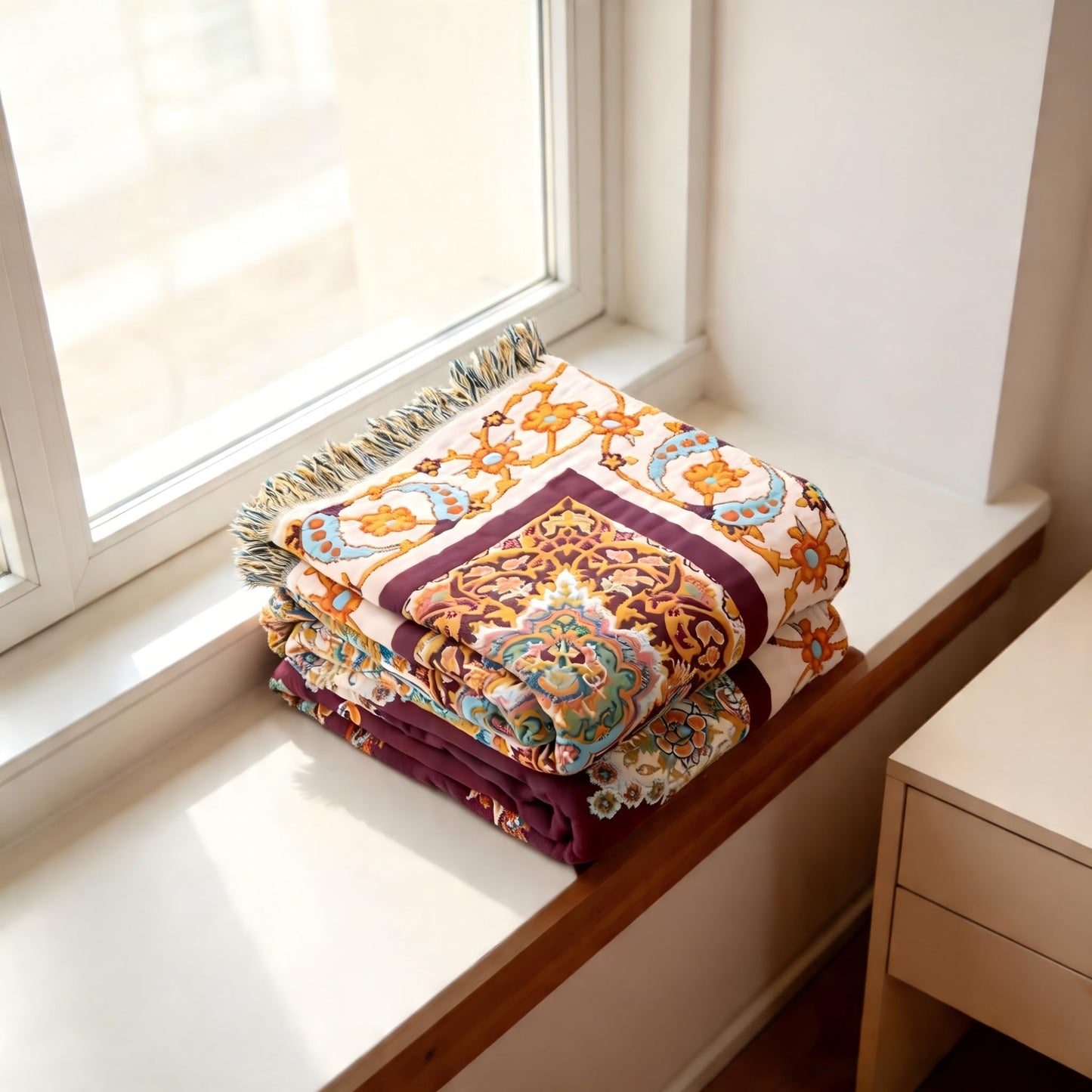 Ownkoti Throw Blanket for Bed, 90"x 90" Quilted Cotton Blanket Reversible Crimson