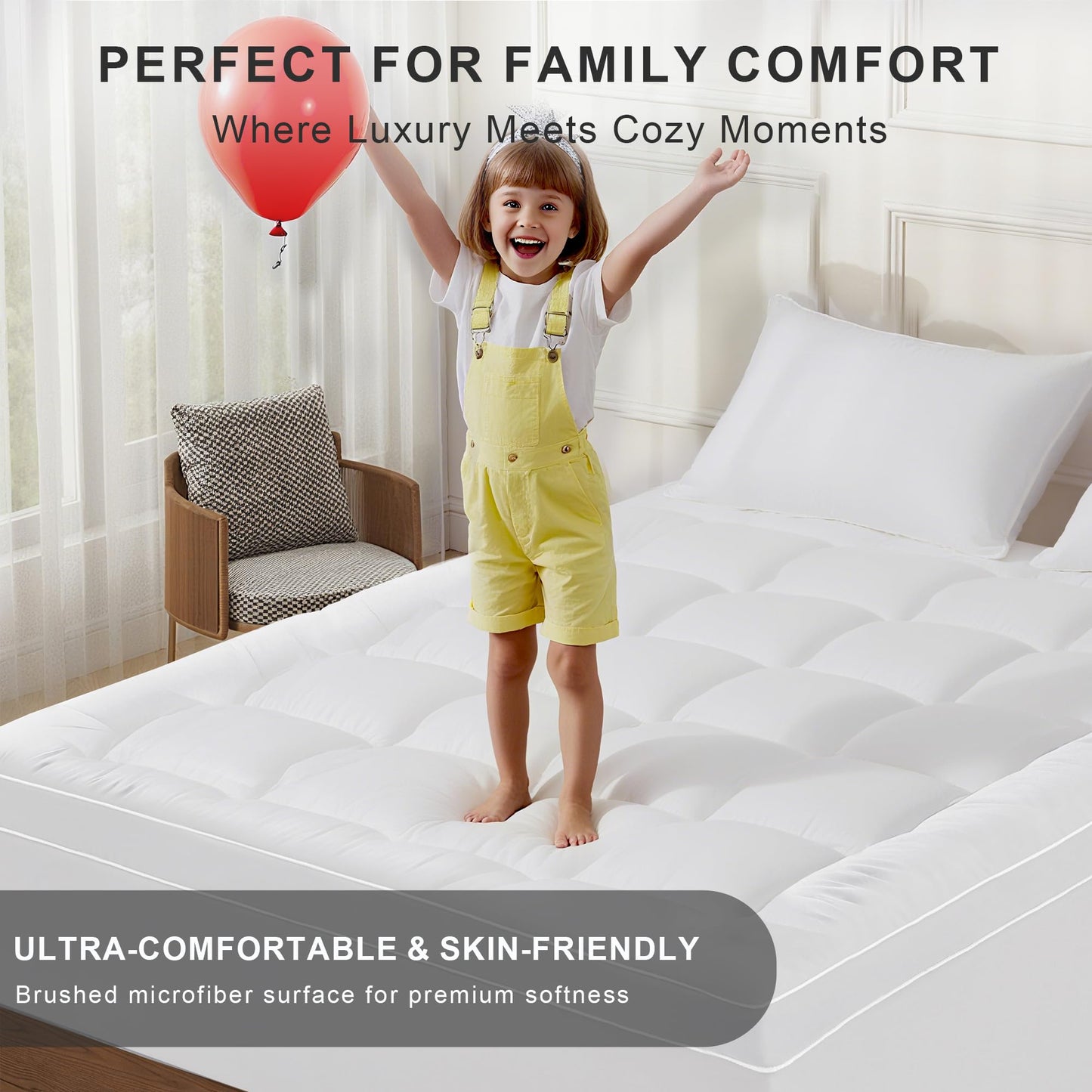 Mattress Topper King Size Pillow Top - Extra Thick Padded Mattress Pad & Protector, Breathable Fitted Deep Pocket 8-21, Ultra Soft & Supportive 1100GMS