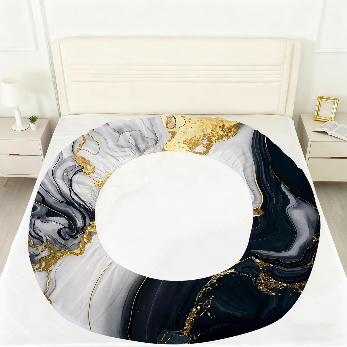 VTKON Black Gold Marble Sheets Sets Twin Size Elegant Marbling Fitted Sheet Set 3D Marble Bed Sheet for Kids Teens Adults Modern Bedspread 1 Fitted Sheet+1 Flat Sheet+1 Pillowcase