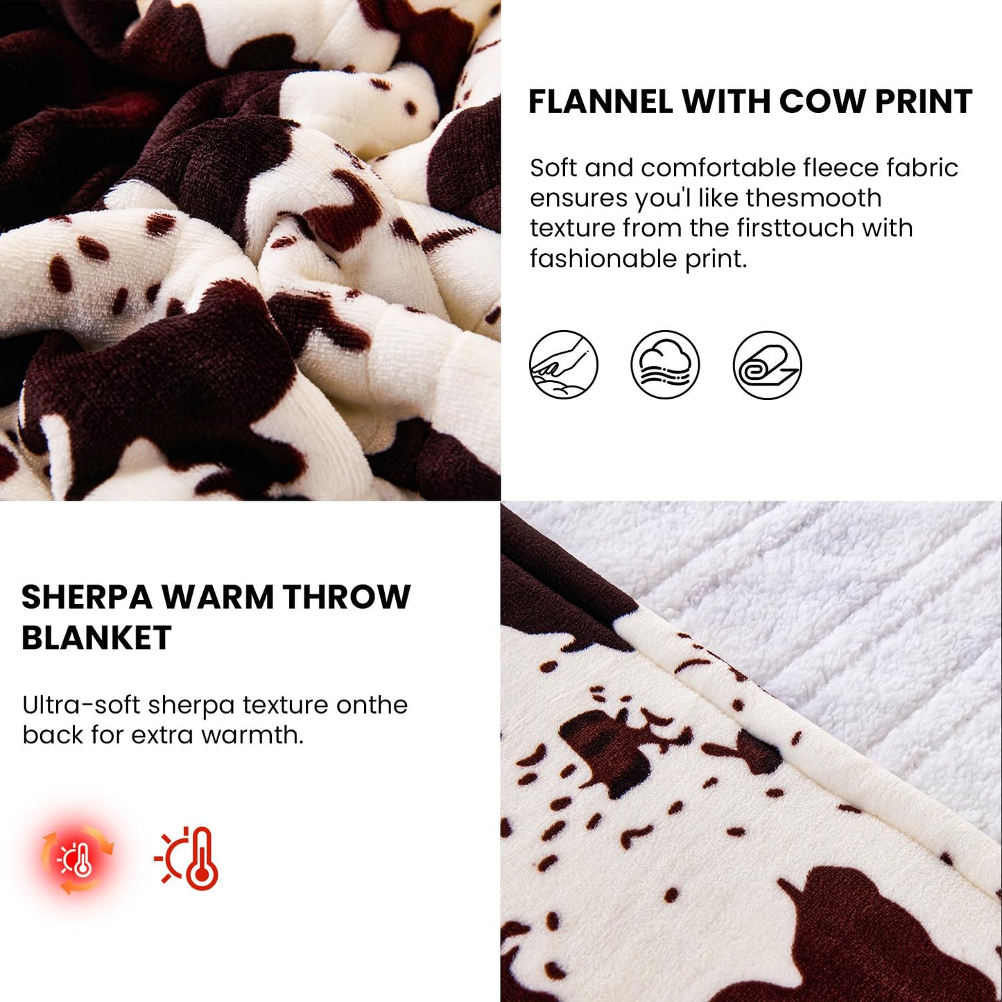 FLYSOWL Cow Print Blanket Throw All-Season Throw Warm Blanket Comforter Ultra Soft Blanket Cute Farmhouse Decor for Bed/Couch/Travel/Office Gift for Women & Girls 50x60 Inches