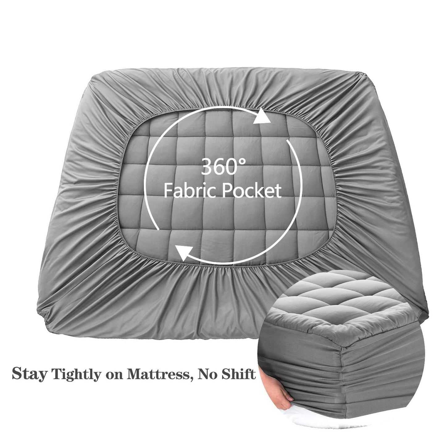 EASELAND Twin XL Mattress Pad Pillow Top Mattress Cover Quilted Fitted Mattress Protector Extra Long 8-21" Deep Pocket Cooling Mattress Topper (39x80 Inches, Light Grey)