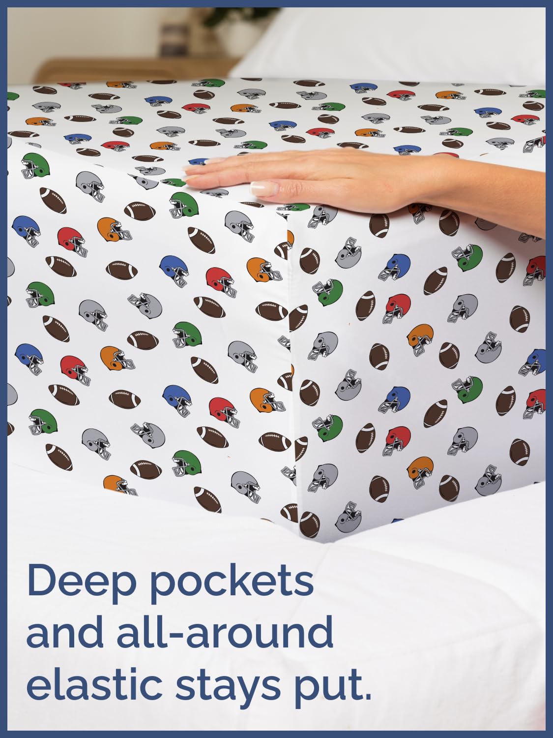 Kids Queen Size Bed Sheet Set - 4 Piece Kids Loft Bed Sheets - American Football Themed bedding - Soft, Cute and Cozy - Breathable & Machine Washable - Helmet Bed Set for Boys, Girls, Teens & Toddlers