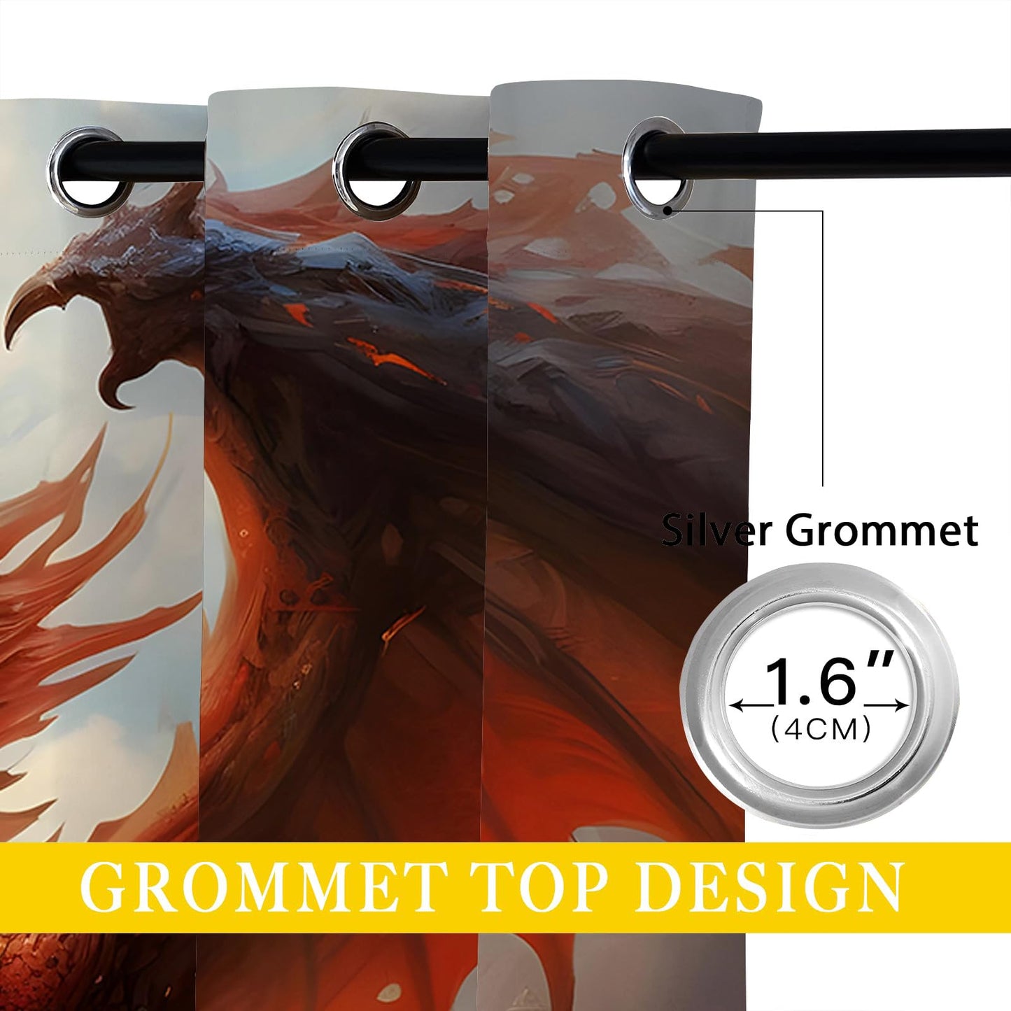 18TH CROZY Dragon Blackout Curtains for Girls Boy Home Decor, Medieval Fantasy Magical Red Animal Grommet Thermal Insulated Drapes Darkening Window Curtain for Bedroom Living Room, 42 x 45 Inch