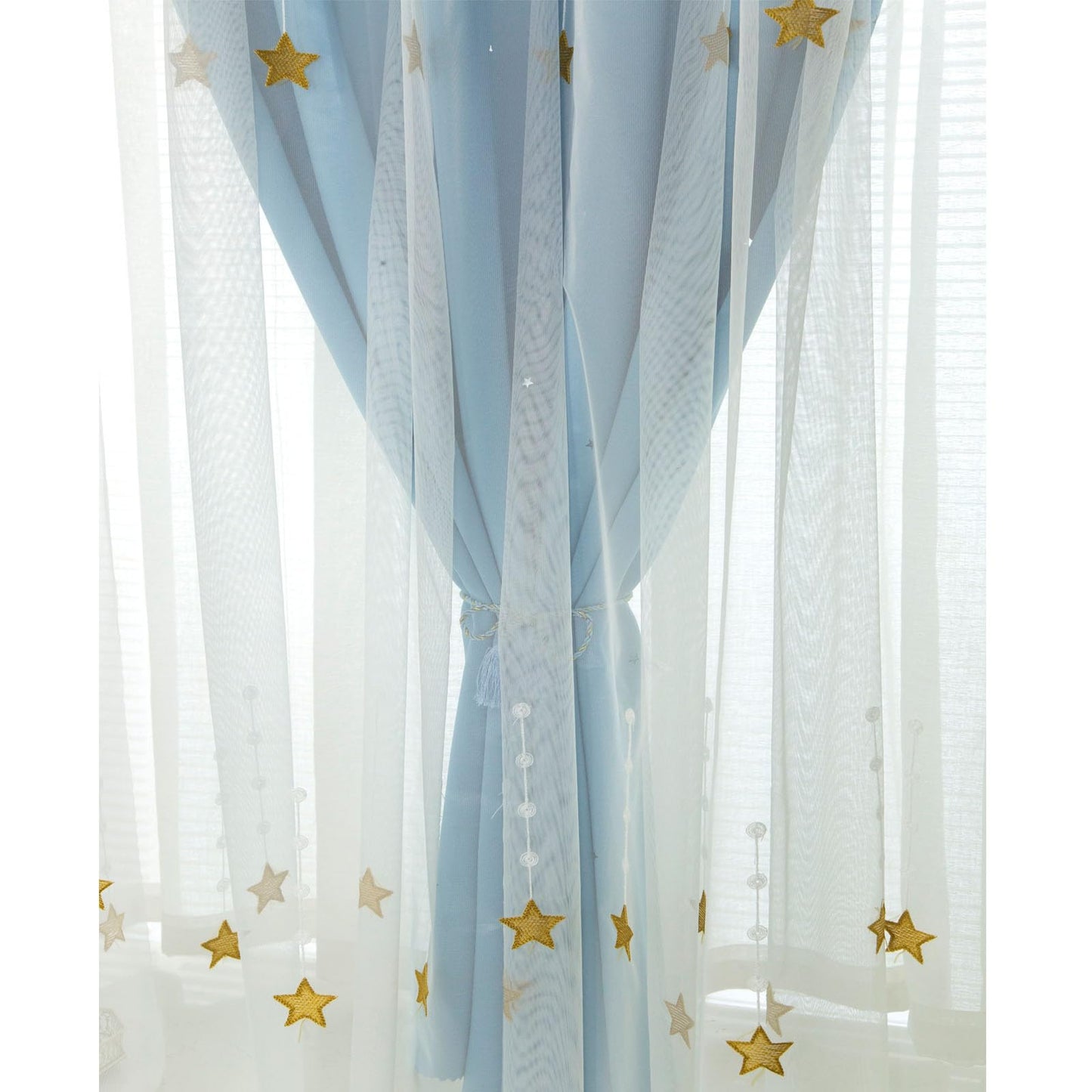 Blue Shooting Star Pattern Living Room Bedroom Blackout Insulated Double Layer Curtains for Girls Bedroom Kids Room Decor(47" W x 66.9" L)