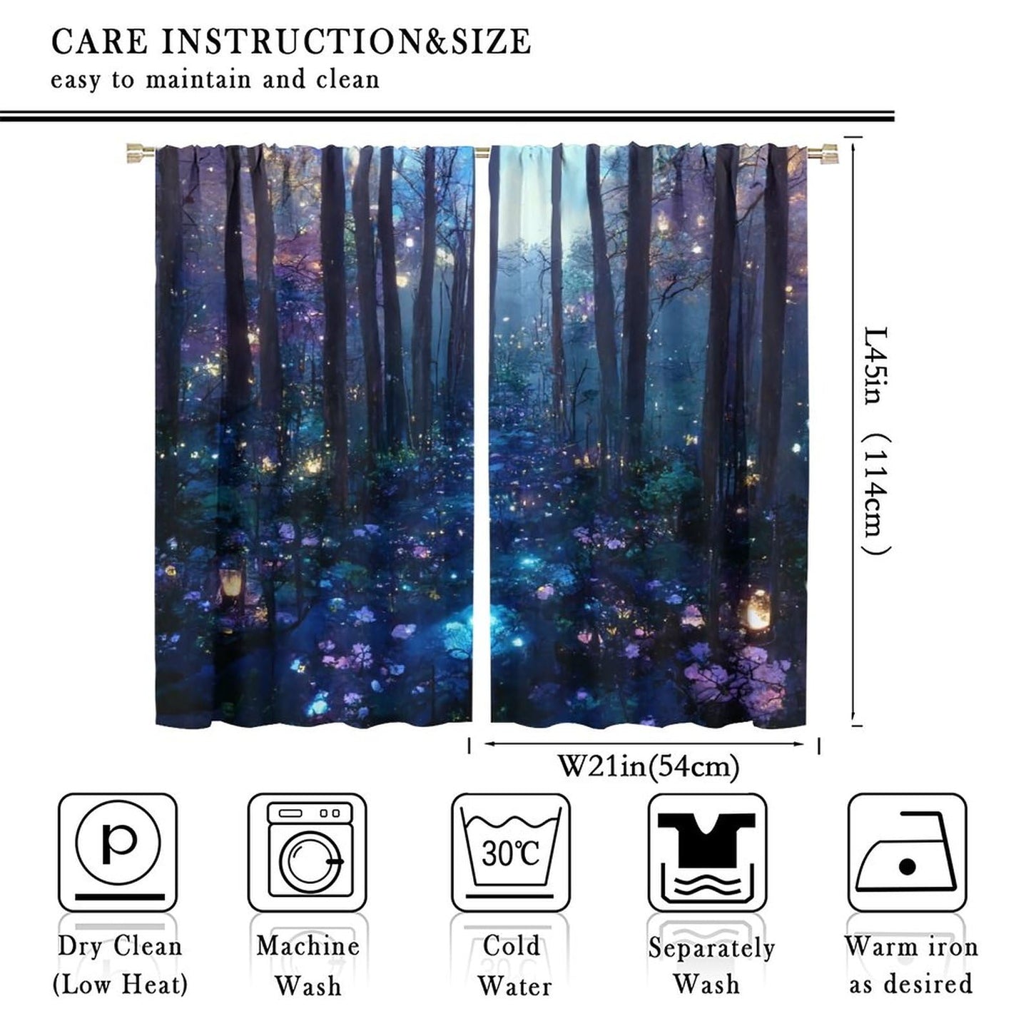 Magical Forest Curtains, Mystic Purple Forest Nature Scenery Print Rod Pocket Room Darkening Window Treatments for Living Room Bedroom Kitchen 42x45 Inch
