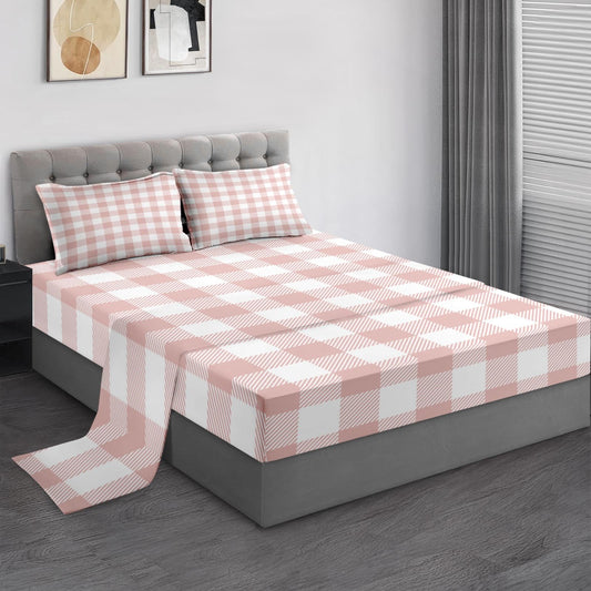 Pamnest Full Size Bed Sheet Sets, Valentine Gingham Buffalo Plaid Soft Microfiber 4 Pcs Bedding Sets for Kids and Adults Bedroom Bed Decor, Pink Cute Love Flat, Fitted Sheet and 2 Pillowcases