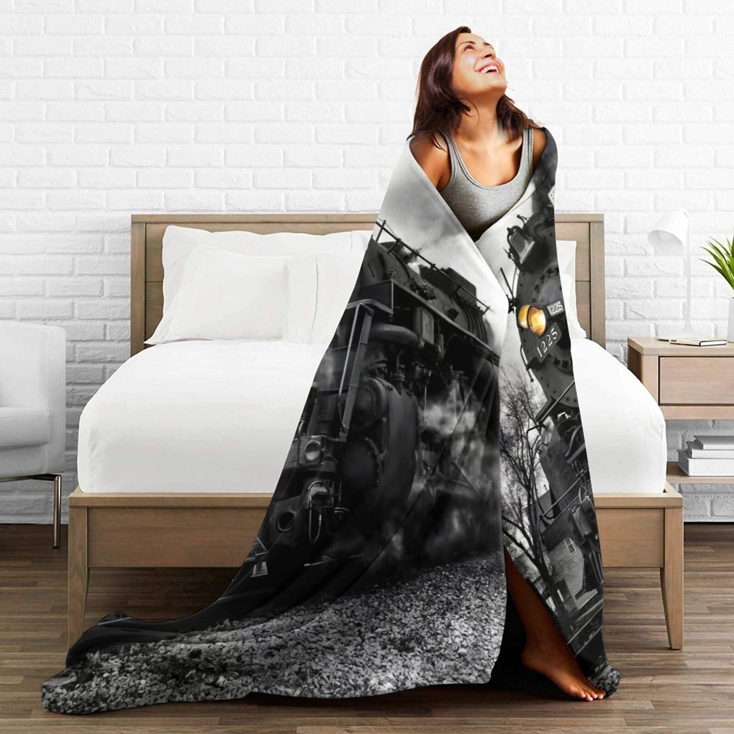 Ngzhyad Steam Train Blanket Warm Cozy Flannel Fleece Throw Blankets Gifts for Car Sofa Couch Bed Decorative 80"X60"