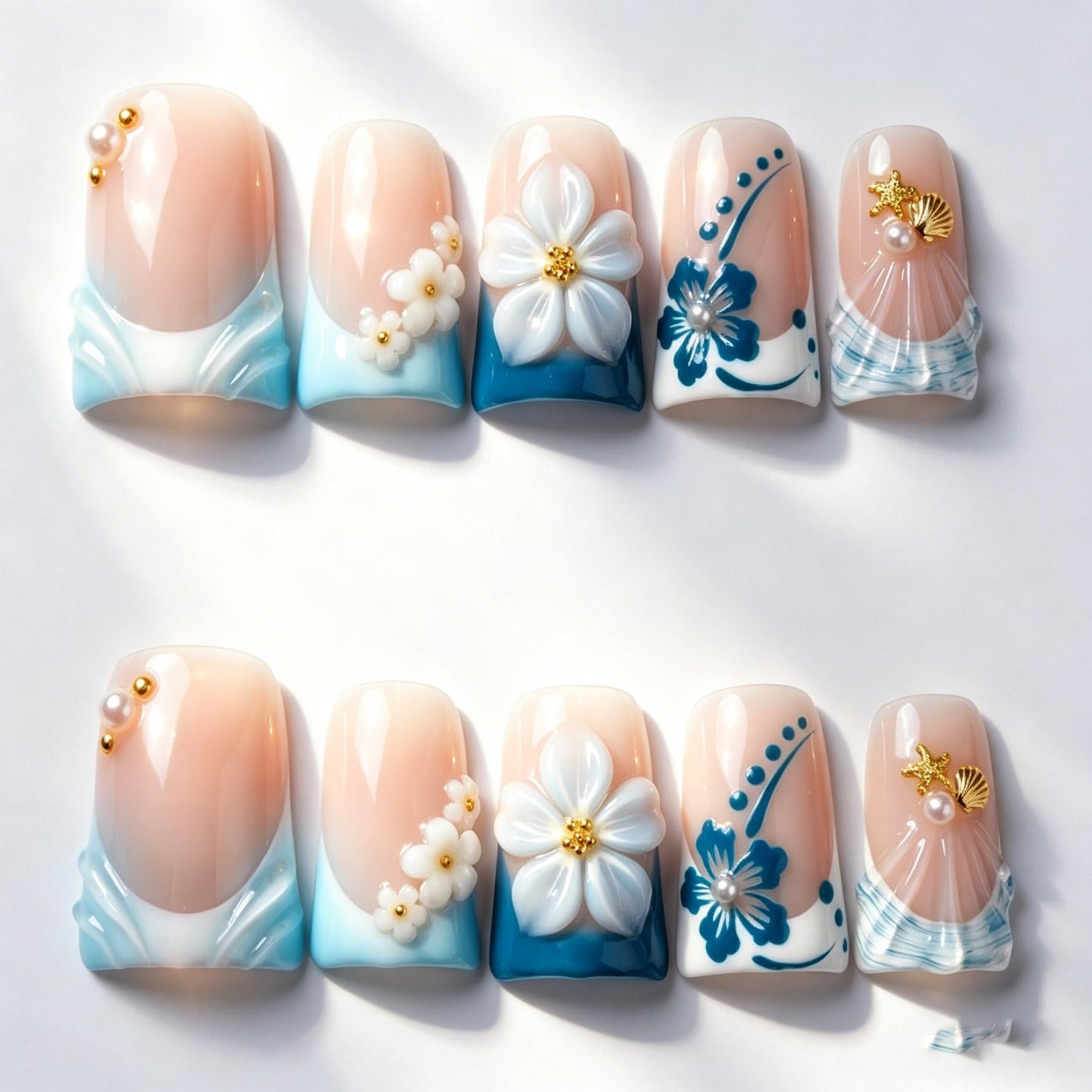 Handmade Press on Nails 3D Cute Glue on Nails for Women, Luxury Duck Nail Art Design, Fake Nails with 3D Nail Charms Size M 3