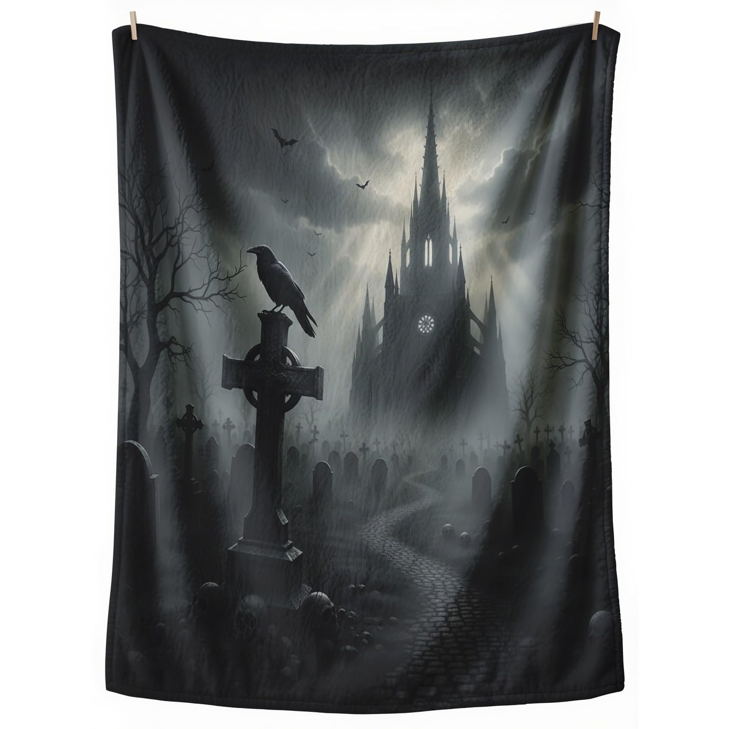 GEDAEUBA Halloween Blanket Soft - Gothic Crow Bat Castle Grave Fleece Blanket Full Size, Soft Cozy Blankets & Throws for Couch, Bed, and Sofa, 84x90 inches
