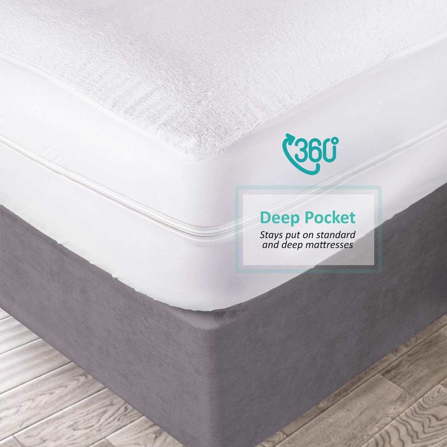 Nestl Premium Zippered Mattress Encasement - Water Proof King Mattress Protector - Cotton Terry Top Fits 15 Inches Deep - King