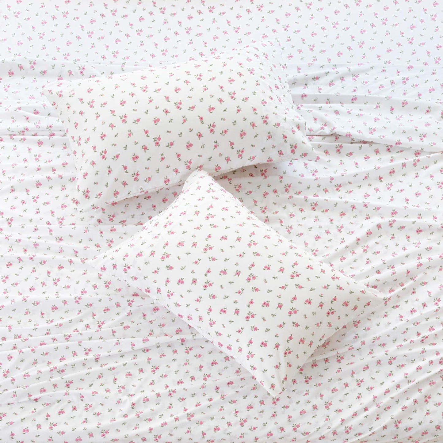 MICORAL Boho Floral Queen Sheet Set, 4-Piece Printed Botanical Bed Sheets, 16" Deep Pocket, Ultra Soft & Cooling Sheet, Oeko-TEX Certified, Pink Cute Flower