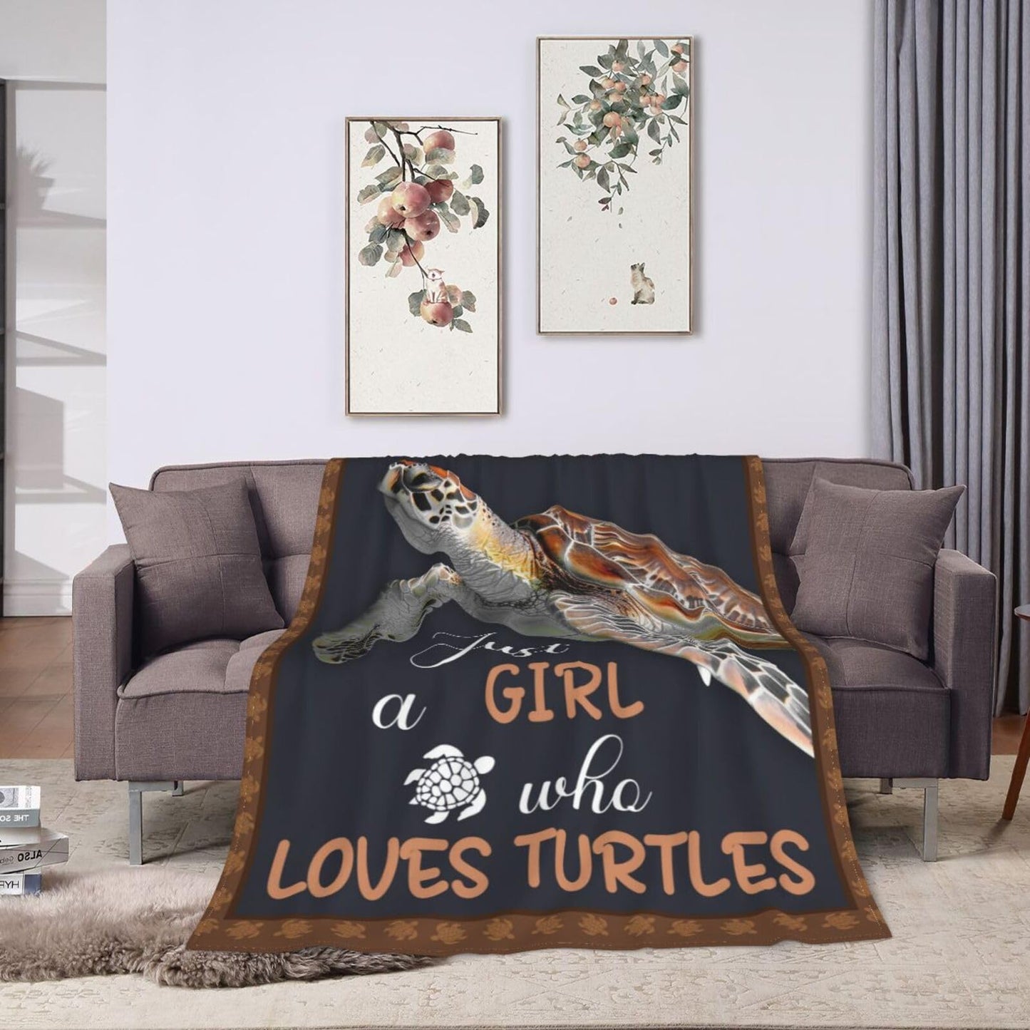 Sea Turtle Blanket Just A Girl Who Loves Turtles Throw Blanket Stuff Decor Merch Cozy Flannel Soft Warm Plush Lightweight Bedding Gifts for Girl Woman Sofa Bedding Couch 50"X40"