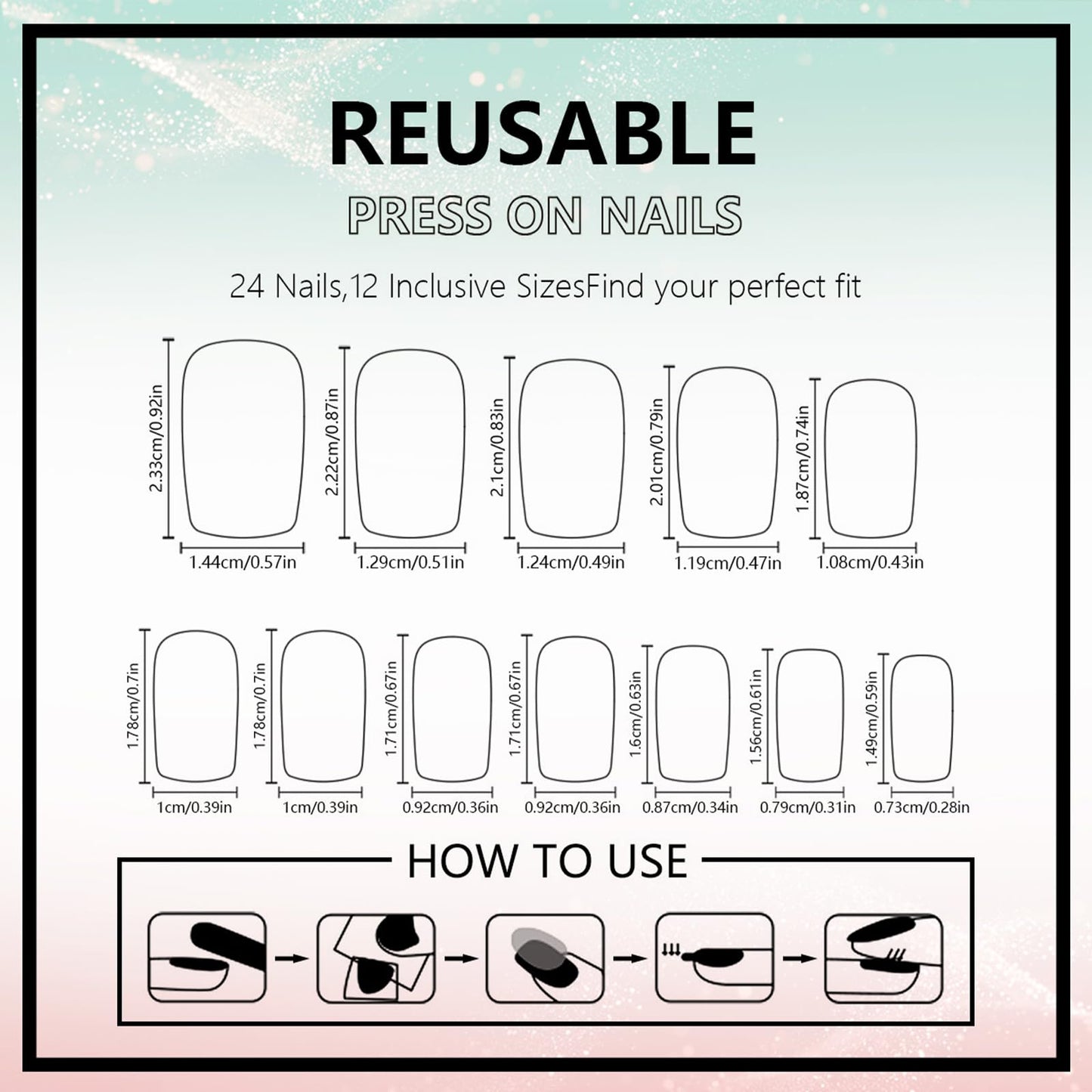Medium Press on Nails Square White French Tip Fake Nails Blue Full Cover Nails Press ons Artificial Nails for Women 24Pcs with Flower Leaf Pearl Designs Light Pink Glue on Nails Glossy Stick on Nails