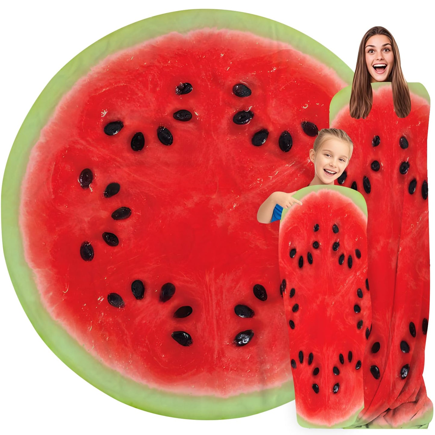 Watermelon Blanket for Kids Adults Round Cozy Flannel Funny Gifts Realistic Food Throw Blankets Novelty Soft for Men Women for Bed Couch 48 Inches