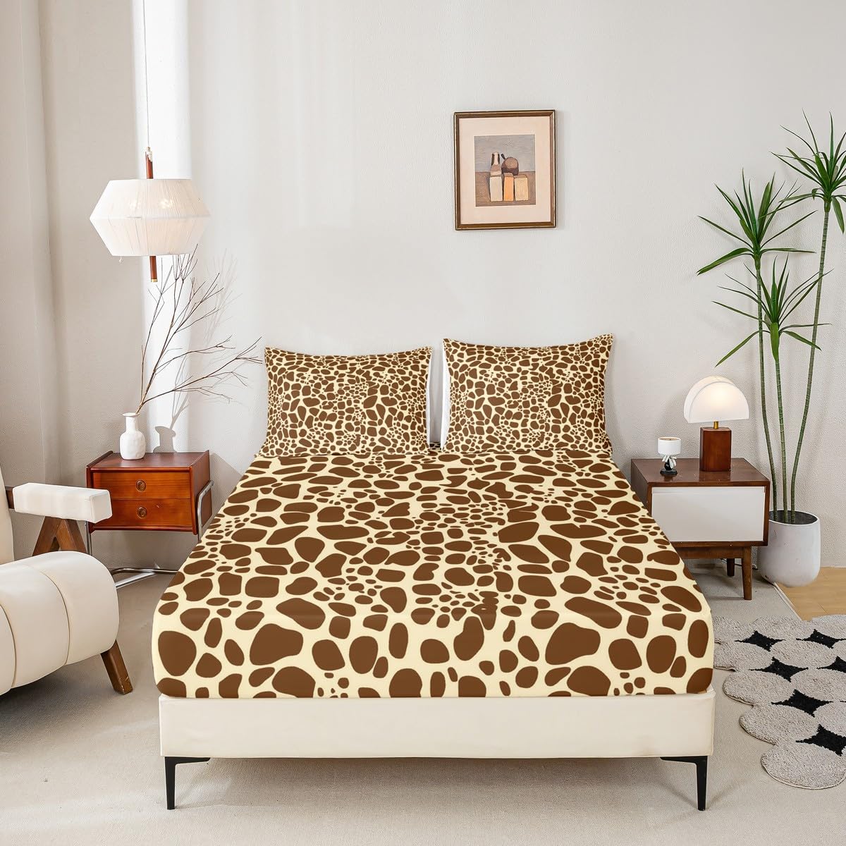 Erosebridal Giraffe Print Bed Sheets Queen for Boys Girls Geometric Brown Giraffe Sheet Set Wild Animal Theme Skin Pattern Sheets for Kids Teens Luxury 4Pcs(1 Flat Sheet,1 Fitted Sheet,2 Pillowcases)…