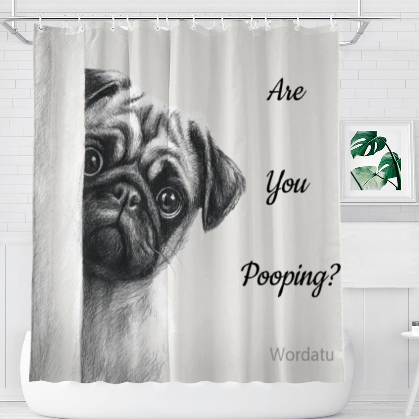 Wordatu Pug-Dog Shower Curtain Bathroom Set 72x72 Inches are You Pooping Bath Animal Bath Animal Pet Dog Art Home Decor 12 Hooks