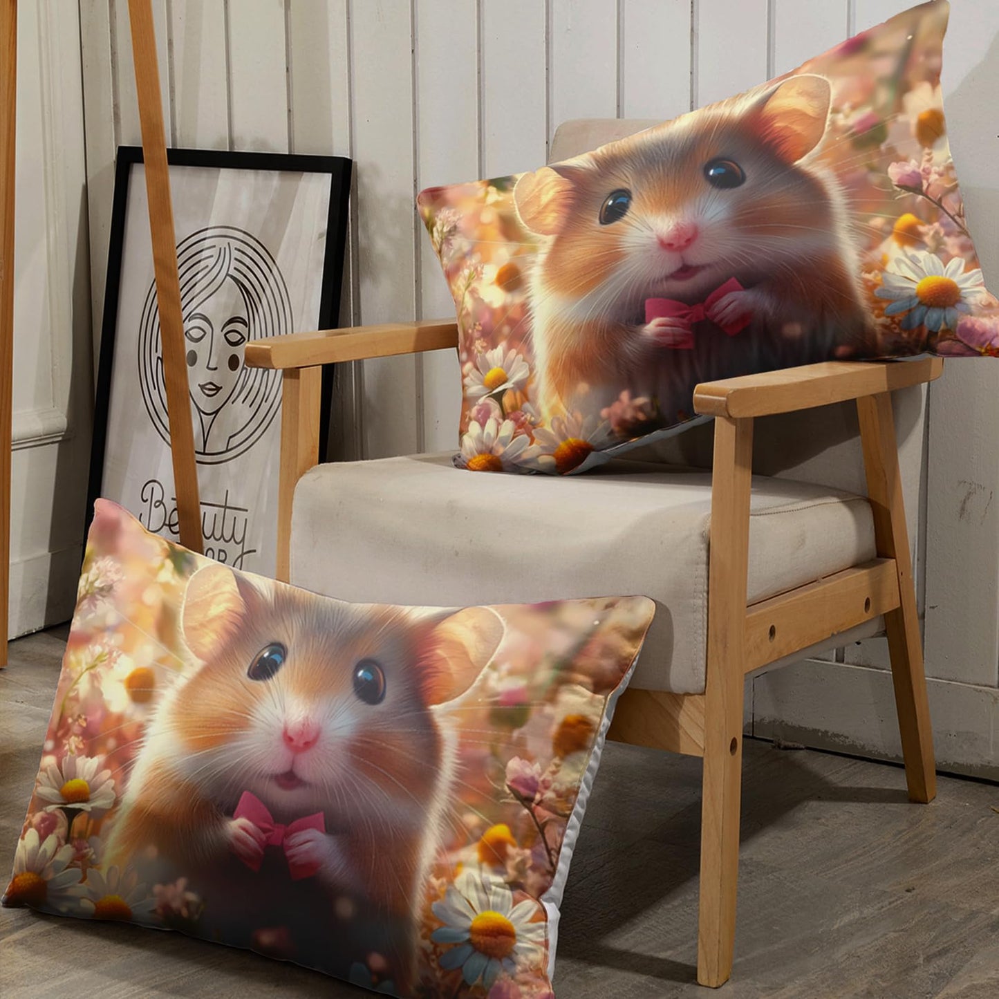 AILONEN Cute Hamster Fitted Sheet Set Twin Size, Flower Hamster Print Bedding Set for Kids Girls Teens,Pet Animal Theme Bed Sheet Set for Bedroom Decor,3 Pieces,1 Fitted Sheet and 2 Pillowcases
