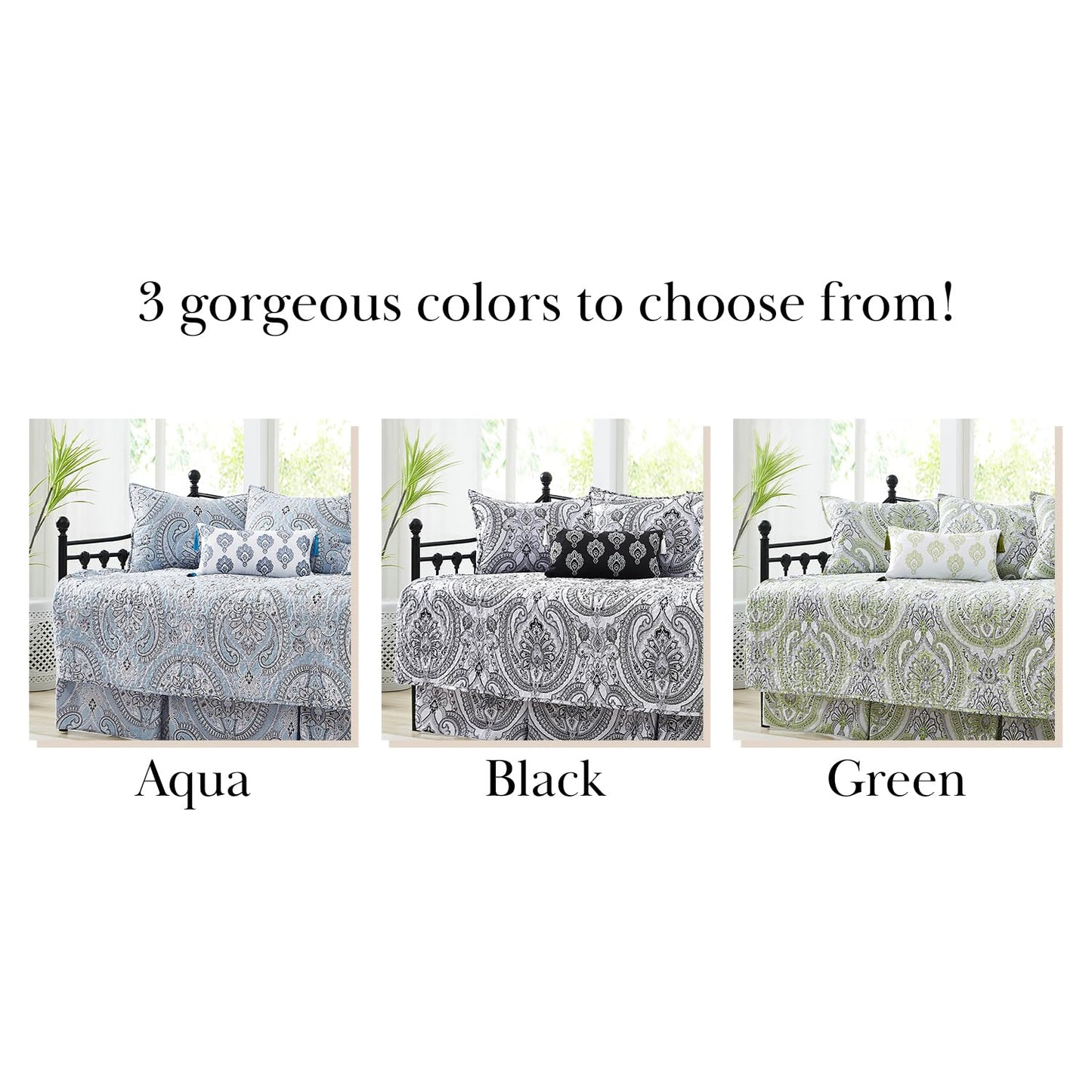Southshore Fine Living, Inc. Twin Daybed Covers, Boho Bedding Set, Boho Daybed Cover Set, 3 Pillow Shams, 1 Bedskirt, 1 Throw Pillow - Twin Day Bed Covers, Day Bed Bedding Sets, Pure Melody Aqua