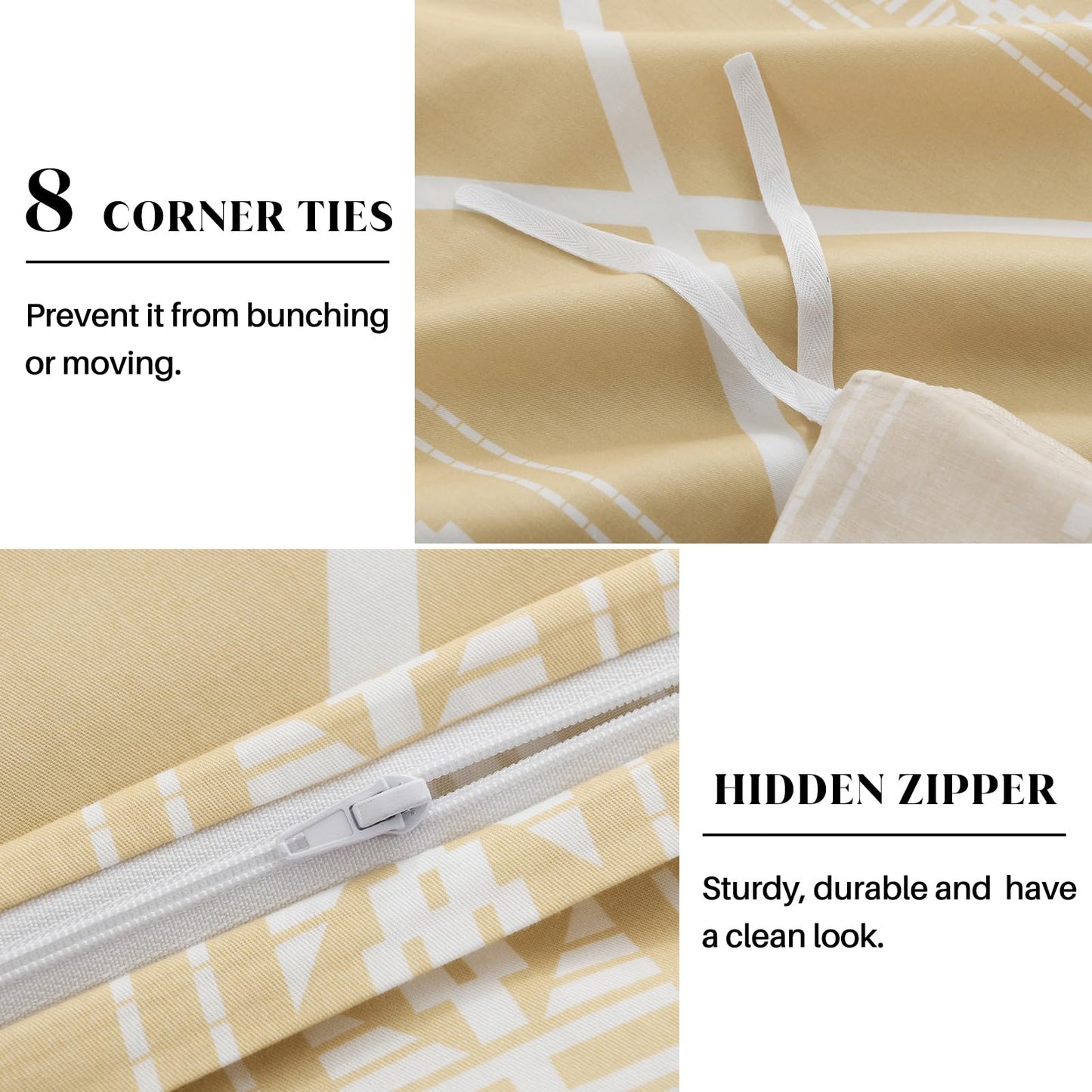 CozyDH Duvet Cover Set King Size - 400TC 100% Cotton Beige Boho Geometric Pattern Comforter Cover Set, 3 PCS Bohemian Soft Lightweight Bedding Set with Zipper Closure (104x90, No Comforter)