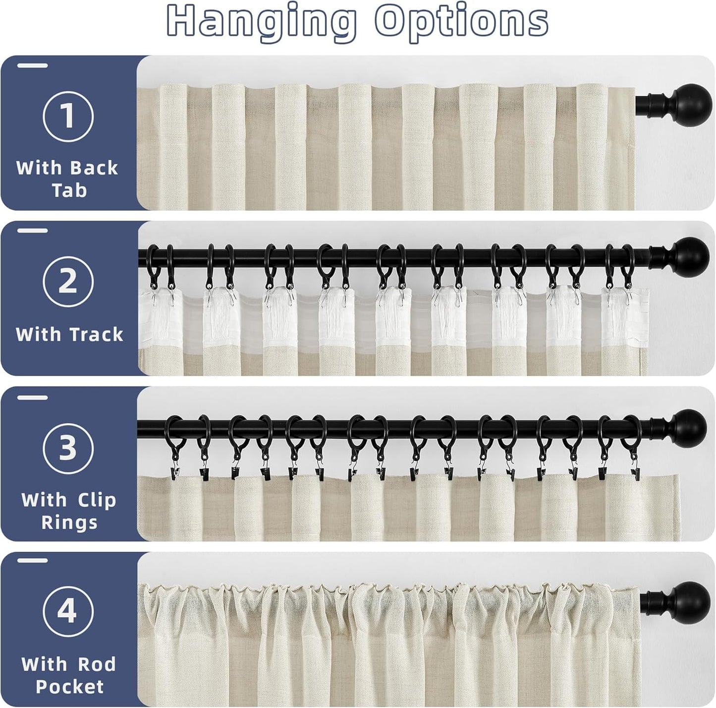 LSsudayin Embroidered Linen Blend Curtains for Bedroom, Living Room, Bohemian Semi-Blackout Floral Window Treatments with Backing Rod Pocket Hooks Beige Gold Matching Curtains 2 Piece 96 Inch Gold