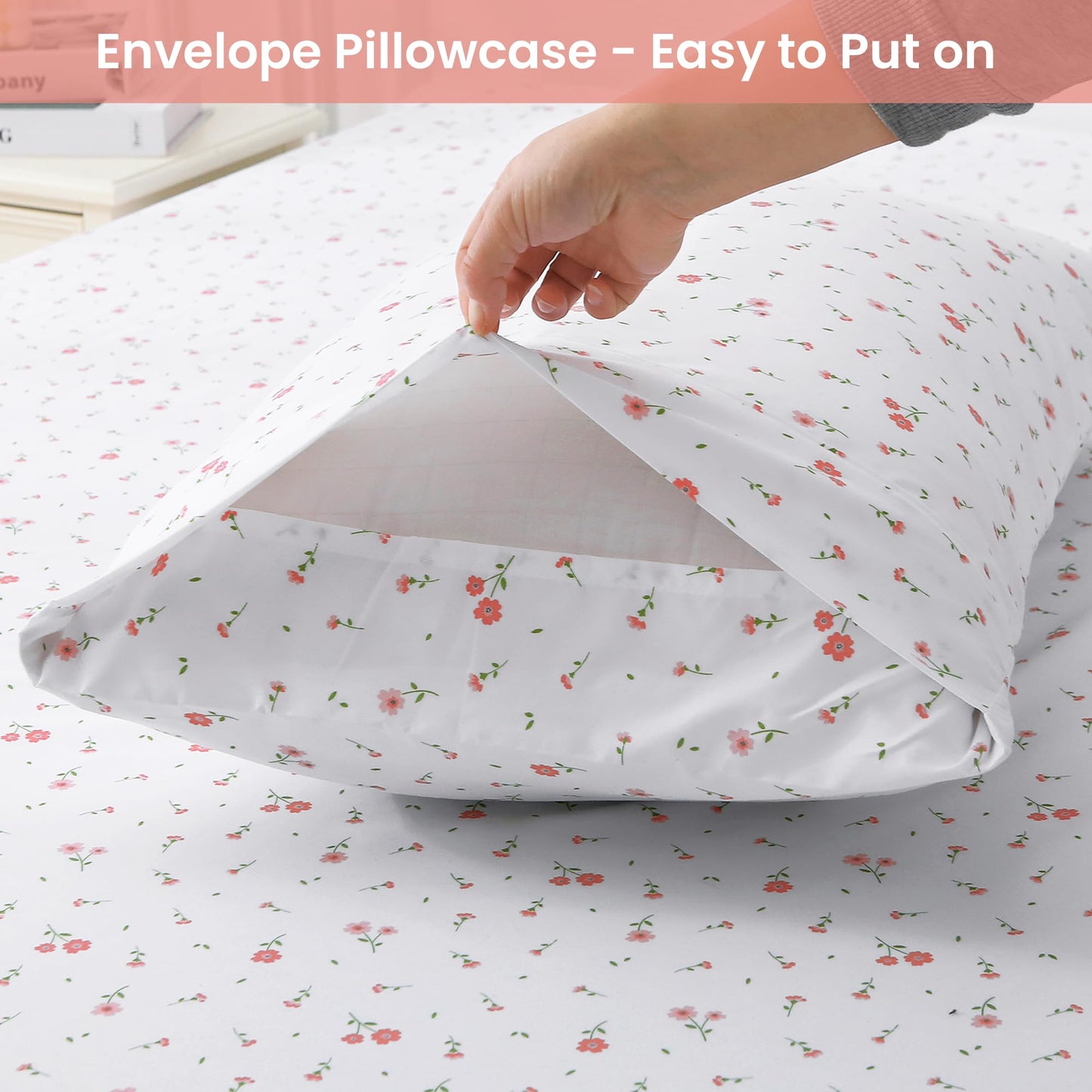 Softan Pink Flower Sheets for King Size Bed - 4 Piece Microfiber Floral Sheet Set with 15" Deep Pocket, Cute Pink Spring Flower Sheets and Pillowcase Set