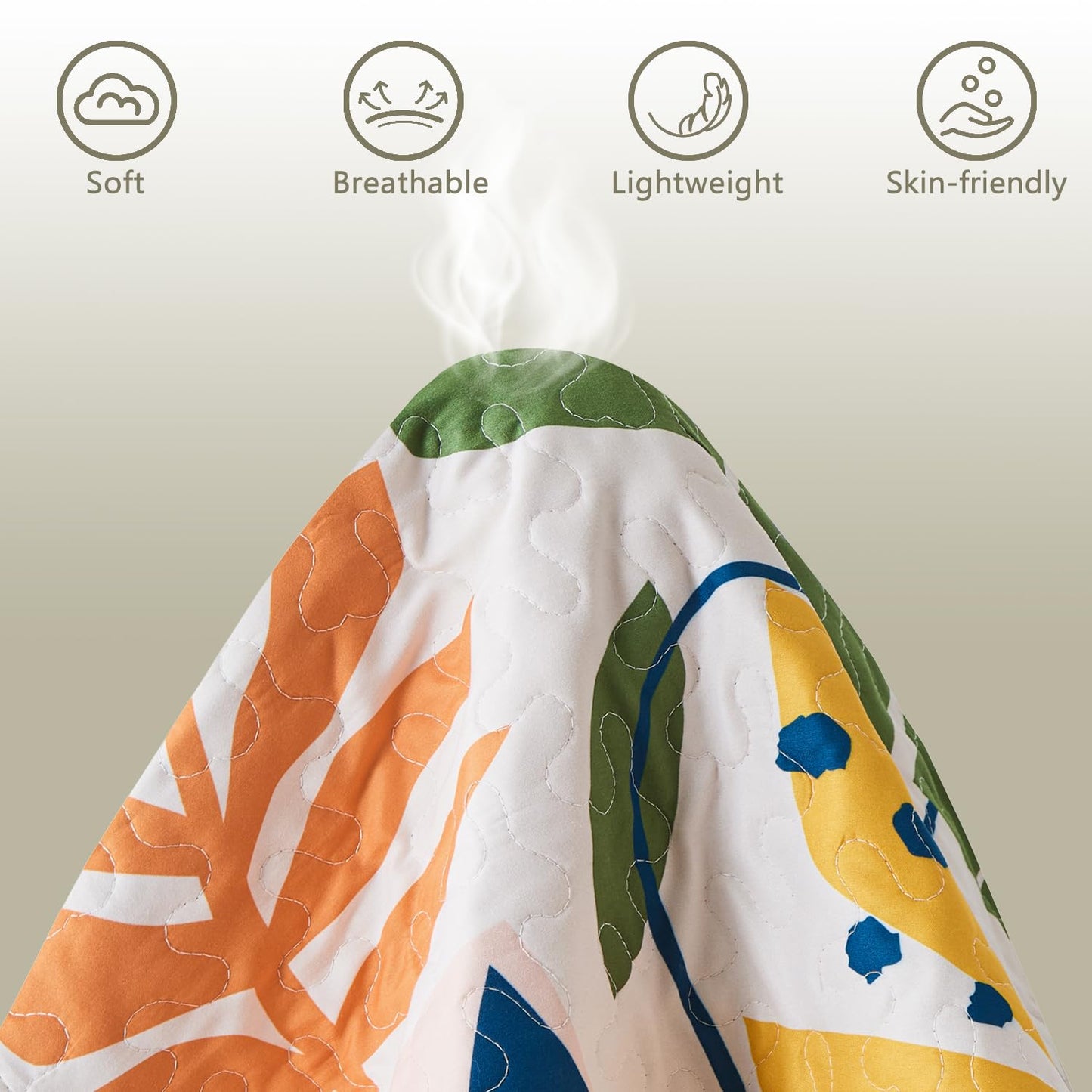 Yogeneg Queen Quilt Bedding Set,Green Yellow Botanical Pattern White Full/Queen Quilt Set,3 Piece Lightweight Soft Summer Bedspread Coverlet with 2 PIillow Shams,All Season(White,90"x96")