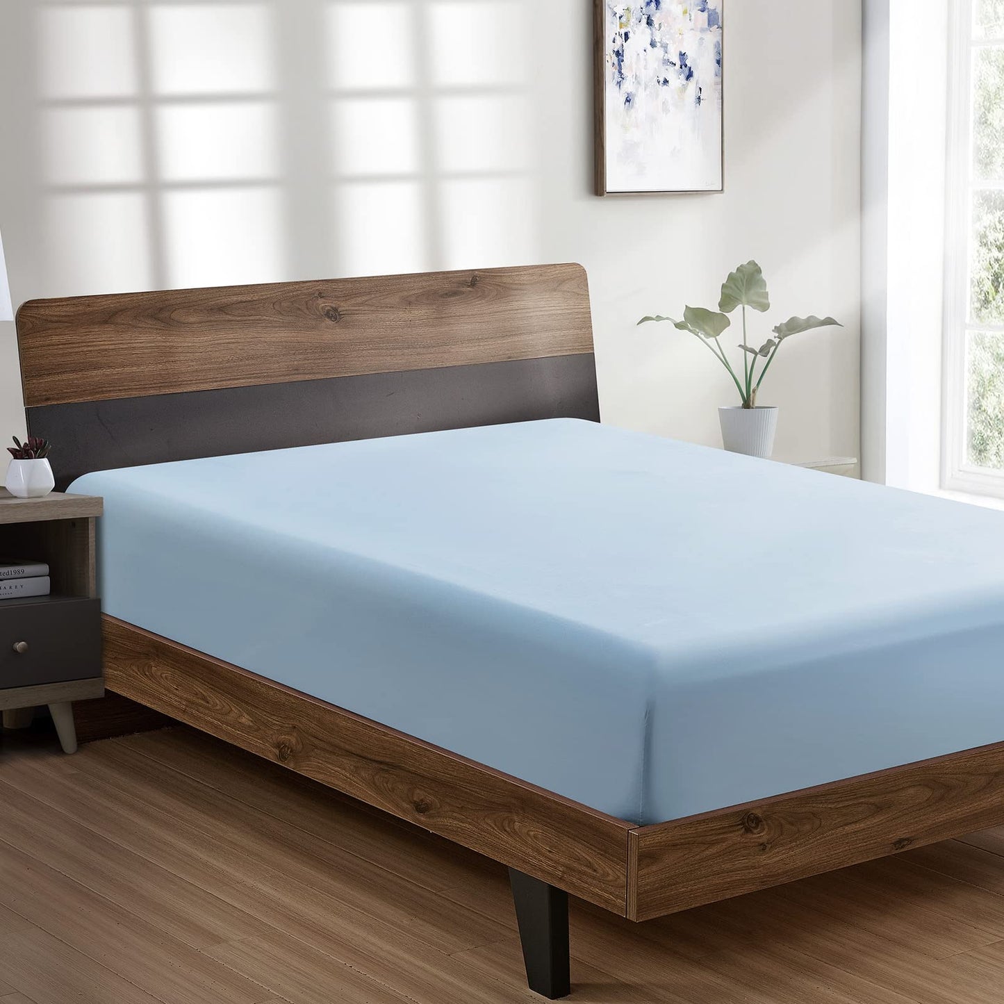 FreshCulture Queen Fitted Sheet - Hotel Quality, Ultra Soft & Breathable Brushed Microfiber, Deep Pocket, Cooling Fitted Sheets for Queen Size Bed (Light Blue)