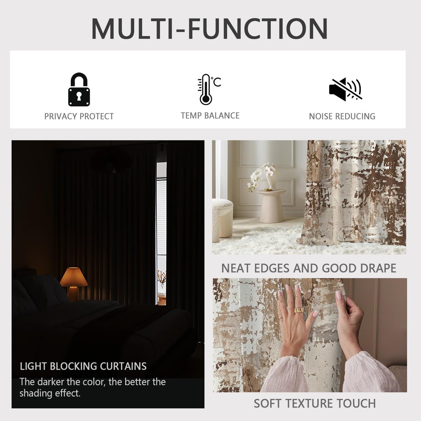 Rufxnn Abstract Curtains, Modern Distressed Curtain Blackout, Contemporary Neutral Curtains 63 Inch Length, Minimalist Brown Drapes for Living Room Bedroom, Grommet Room Darkening Curtain 2 Panel Set