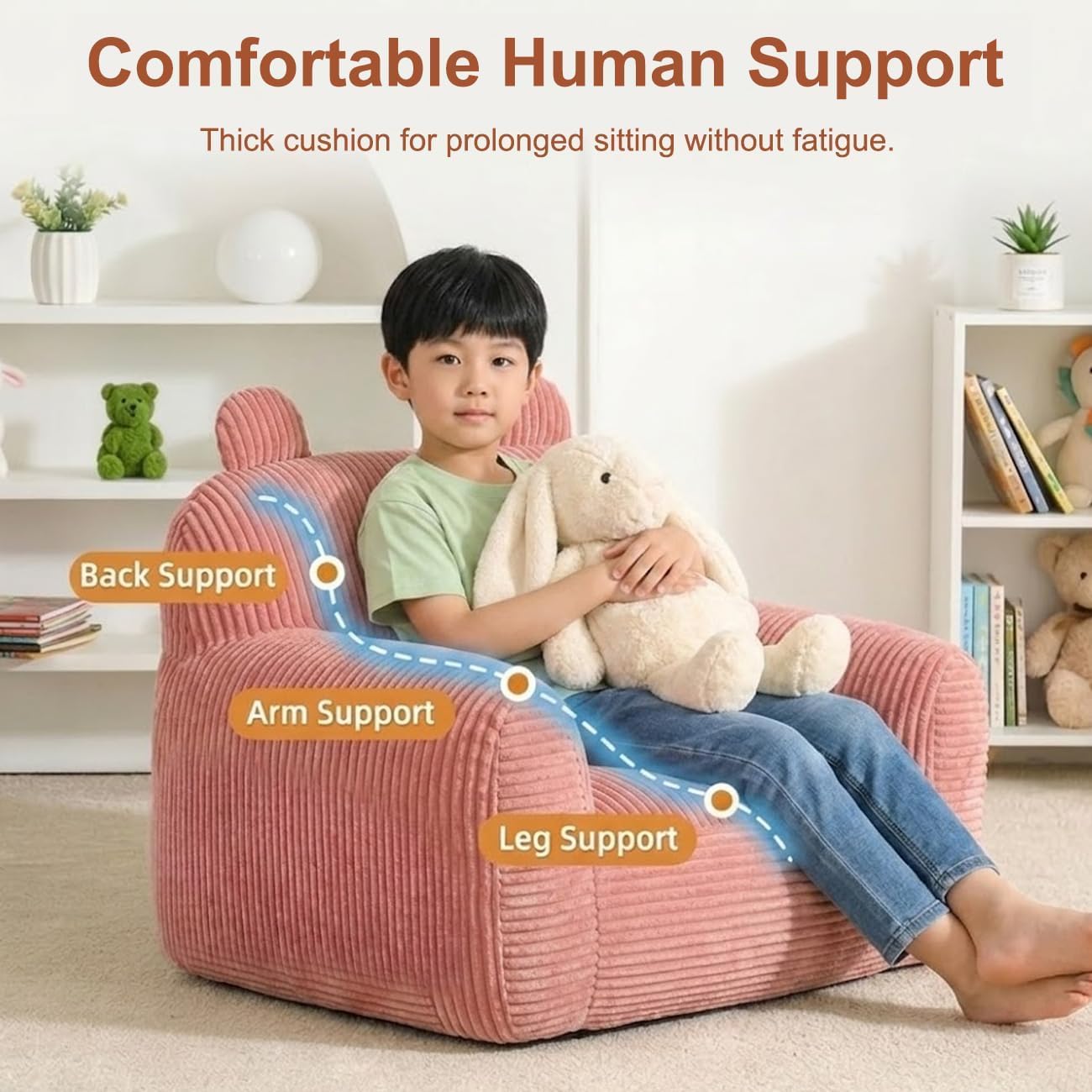 Kids Bean Bag Chair Sofa with Filler Stuffed Filling Memory Foam Lazy Comfy Chairs Boys Girls Gaming Reading Relaxing Cute Living Room Bedroom Cozy Pocket Floor Relaxing Sofa