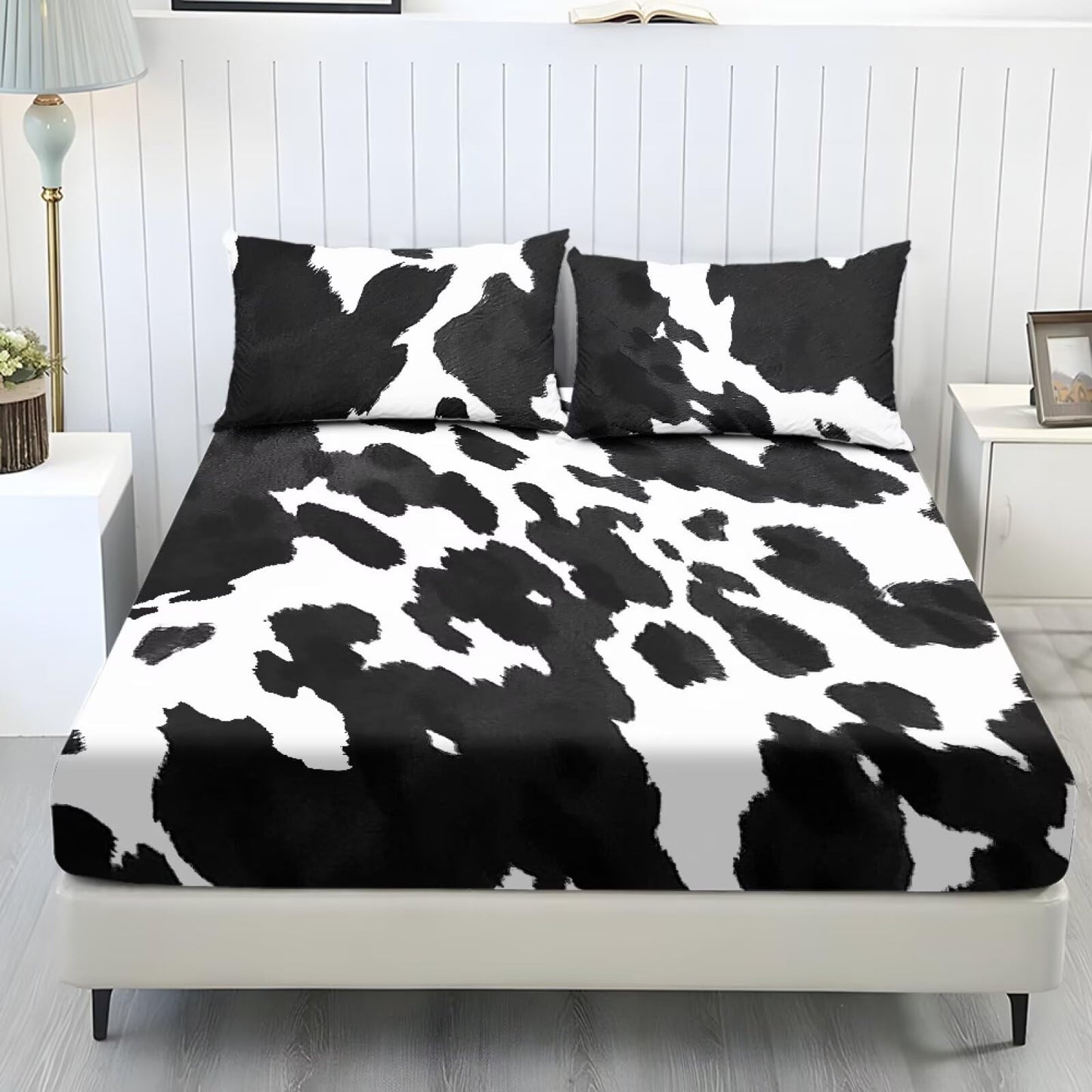 ZDCUSTOM Cow Print Sheet Sets of 3 Twin XL Size Soft Classic Fitted Sheet with 2 Pillowcases Easy Care Non-Slip Bedsheet for Twin XL Size Bed Stylish, 39" x 79"