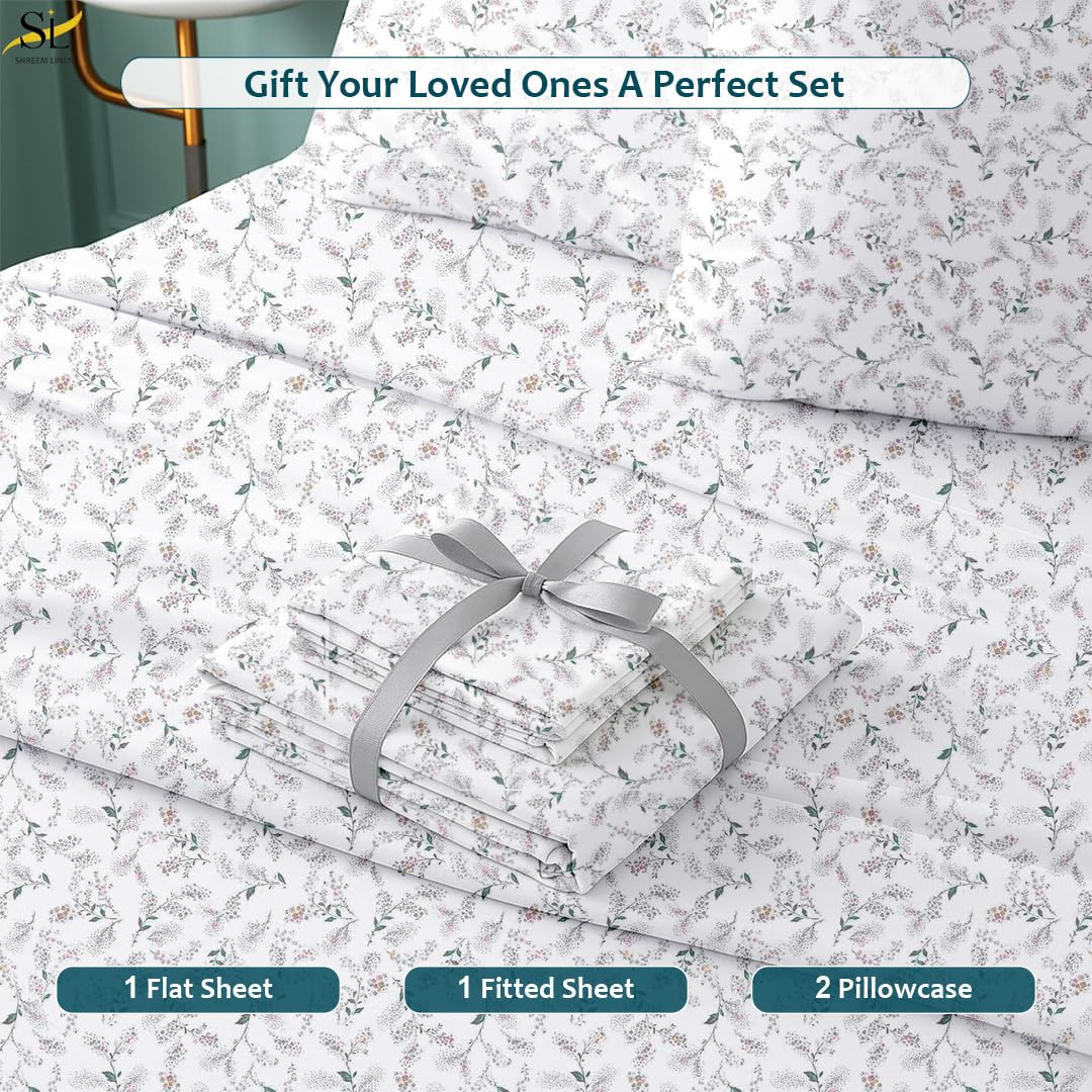 Shreem Linen Queen Sheet Set 4 Piece Bedding, Brushed Microfiber Soft Sheets for Queen Size Bed with Flat, Fitted Sheet, 2 Pillow Cases (CocoLeaf)