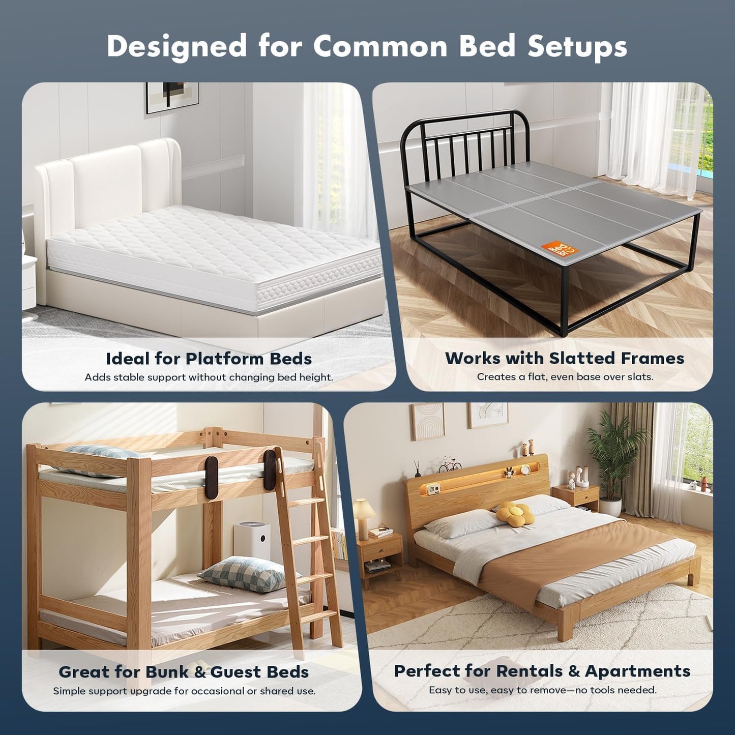 BedBro Bunkie Board King 10mm (76" x 80") – Grey Under Mattress Support, Anti-Sag & Noise-Free, Breathable Low Profile Bed Board for Metal Frame