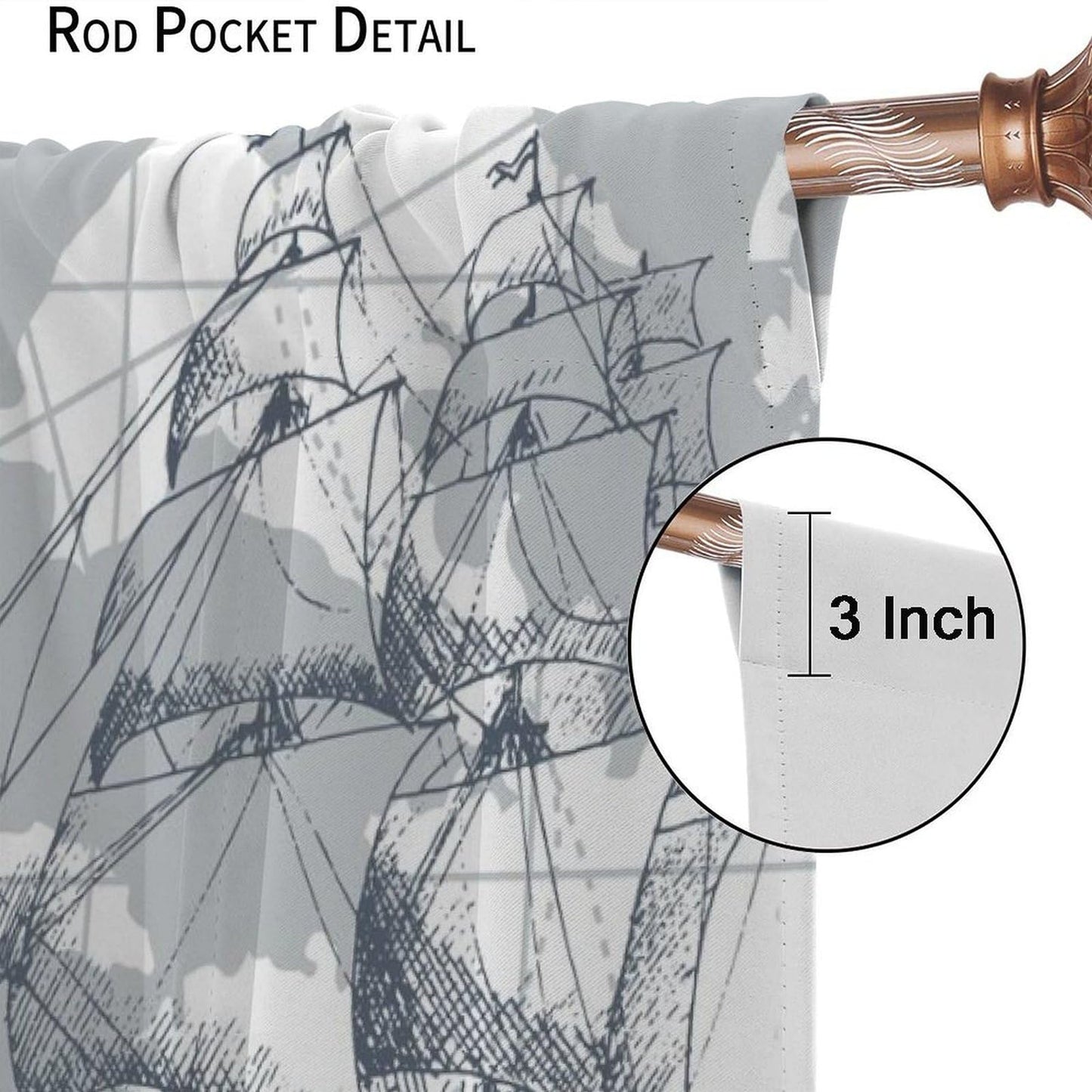 XBDDZSW Nautical Sailboat Map Curtains Sketch Pirate Ship Wheel Compass Starfish Coral Reef Nautical Map Pattern Print Window Drapes for Bedroom Living Room Kitchen Decor,2 Panel Set,42x45 Inch Decor