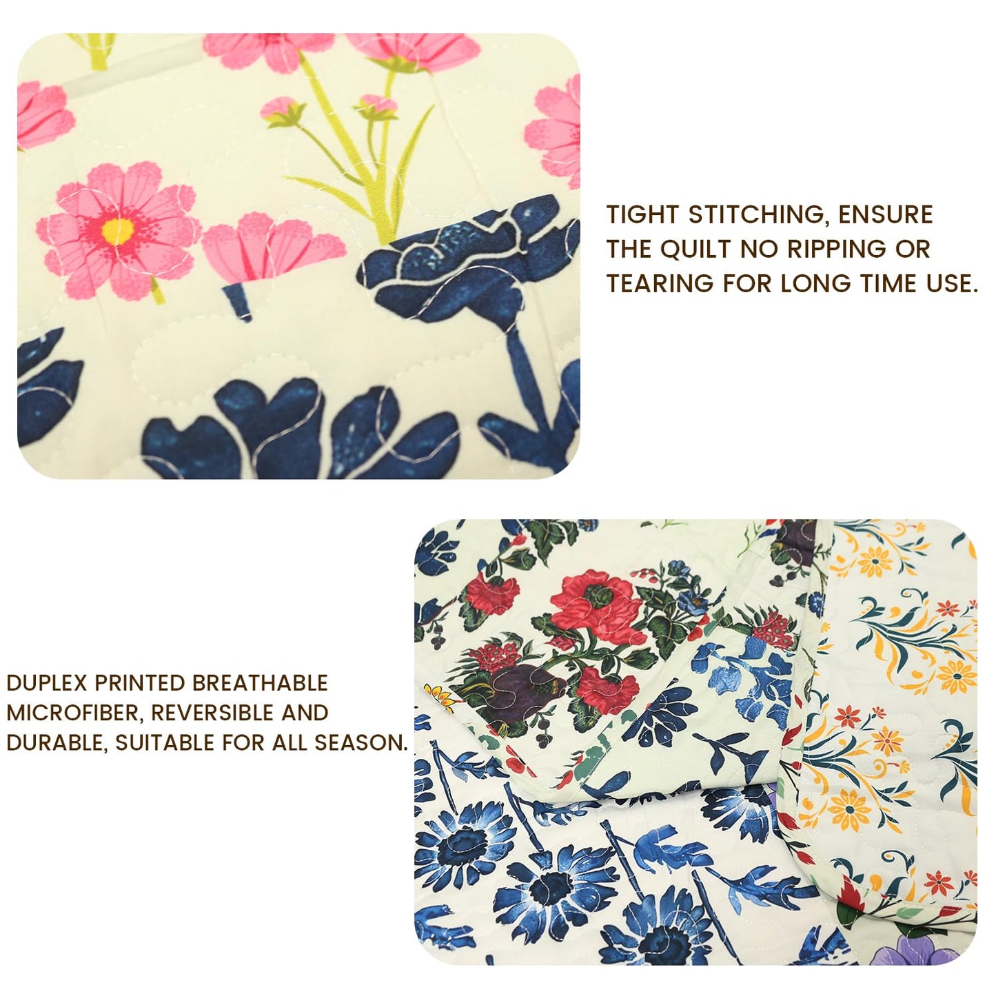 Benlarky Patchwork Quilt Set Queen Size 3 Pieces Set Quilts Block Print Bohemian Bedspread Coverlet Set for All Season Reversible Boho Bed Cover Bedding Set 1 Quilt and 2 Pillow Shams, 96" x 92"