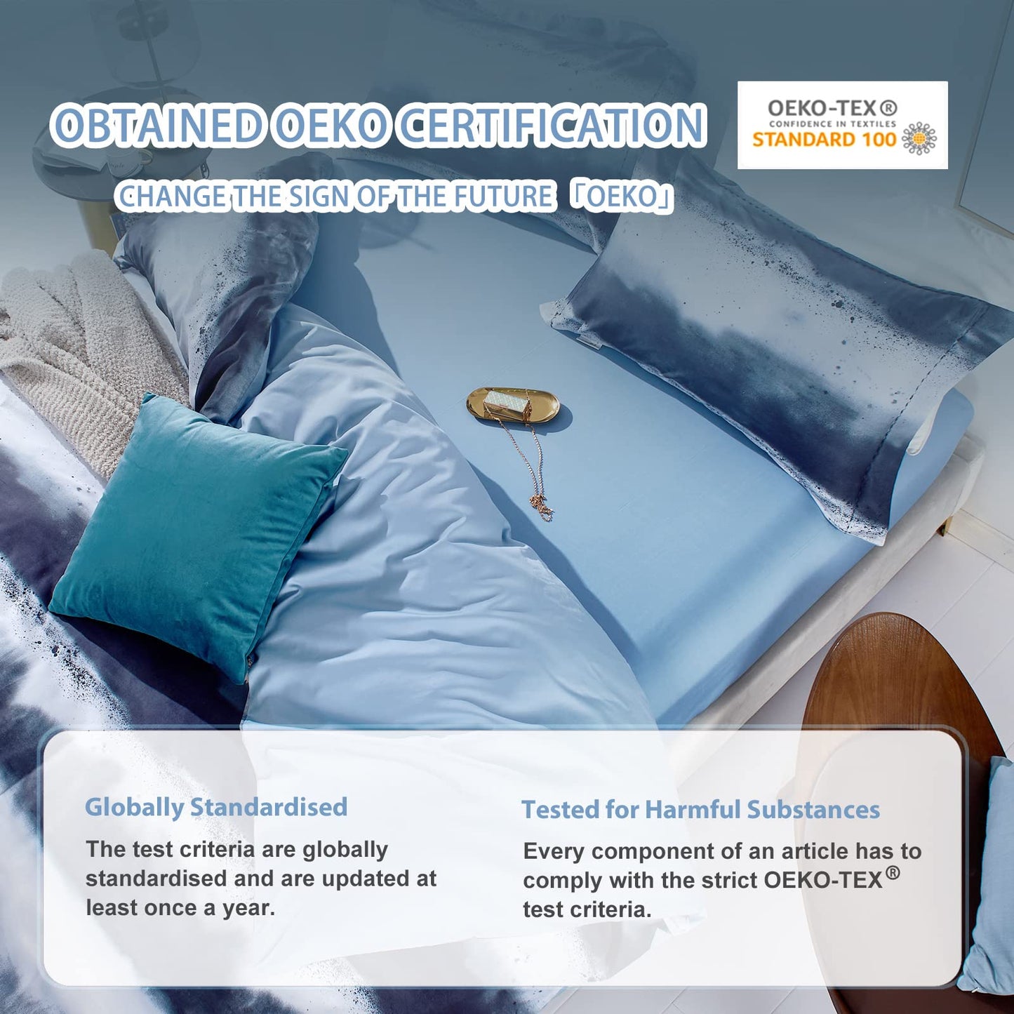 MILDLY 100% Long-Staple Cotton Duvet Cover Set Navy & White Striped Watercolor Pattern Printed Comforter Cover 3pcs, Ultra Soft & Breathable Bedding Set