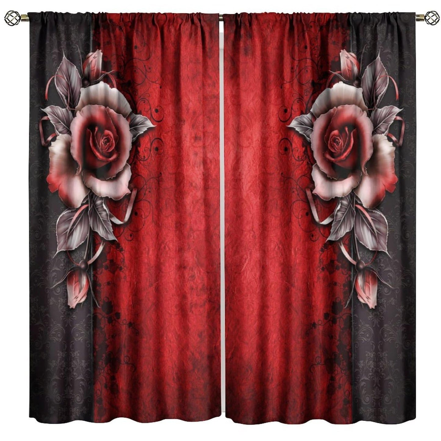 GoDazzling Retro Gothic Dream Rose Curtains, Red Rose Flower Abstract Rod Pocket Window Drapes, for Bedroom Living Room 41" W X 45" L (No Blackout)