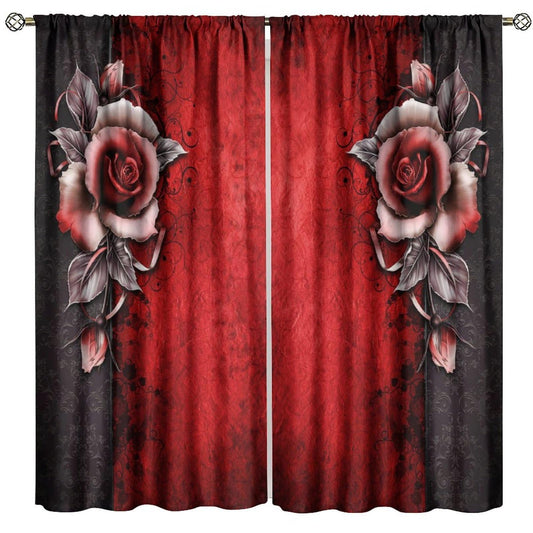 GoDazzling Retro Gothic Dream Rose Curtains, Red Rose Flower Abstract Rod Pocket Window Drapes, for Bedroom Living Room 41" W X 45" L (No Blackout)