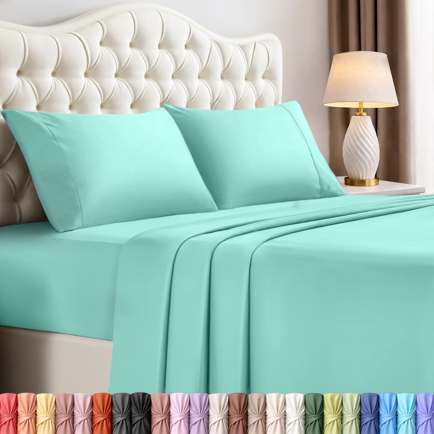 Utopia Bedding Queen Size Sheet Set – 4 Piece Bed Sheets, Soft and Breathable Microfiber, Includes 1 Fitted Sheet, 1 Flat Sheet and 2 Pillowcases – Oeko Tex (Spa Blue)