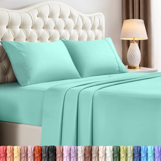 Utopia Bedding Queen Size Sheet Set – 4 Piece Bed Sheets, Soft and Breathable Microfiber, Includes 1 Fitted Sheet, 1 Flat Sheet and 2 Pillowcases – Oeko Tex (Spa Blue)