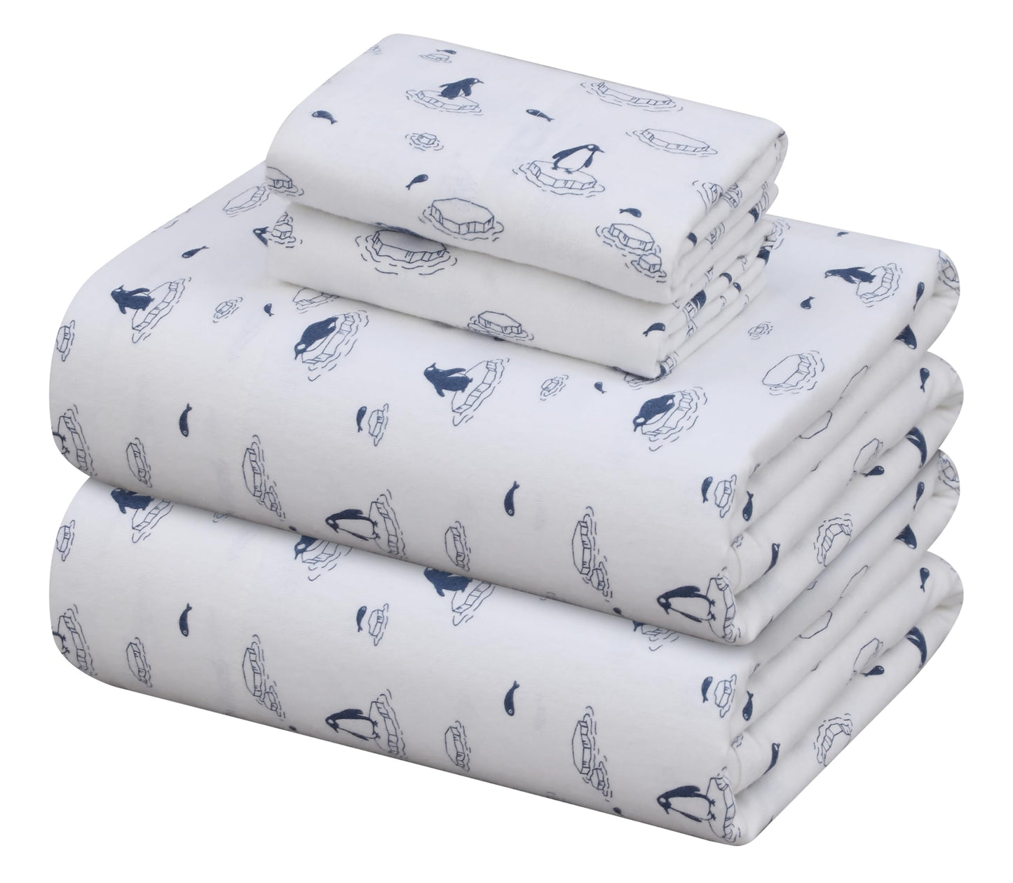 ZOYER Flannel Sheets Queen Size - 100% Cotton Double Brushed Bed Sheets, Deep Pockets 16 Inches Queen Sheet Set, All Seasons Breathable & Extra Soft - Warm & Cozy, 4 Piece, Penguin Edge
