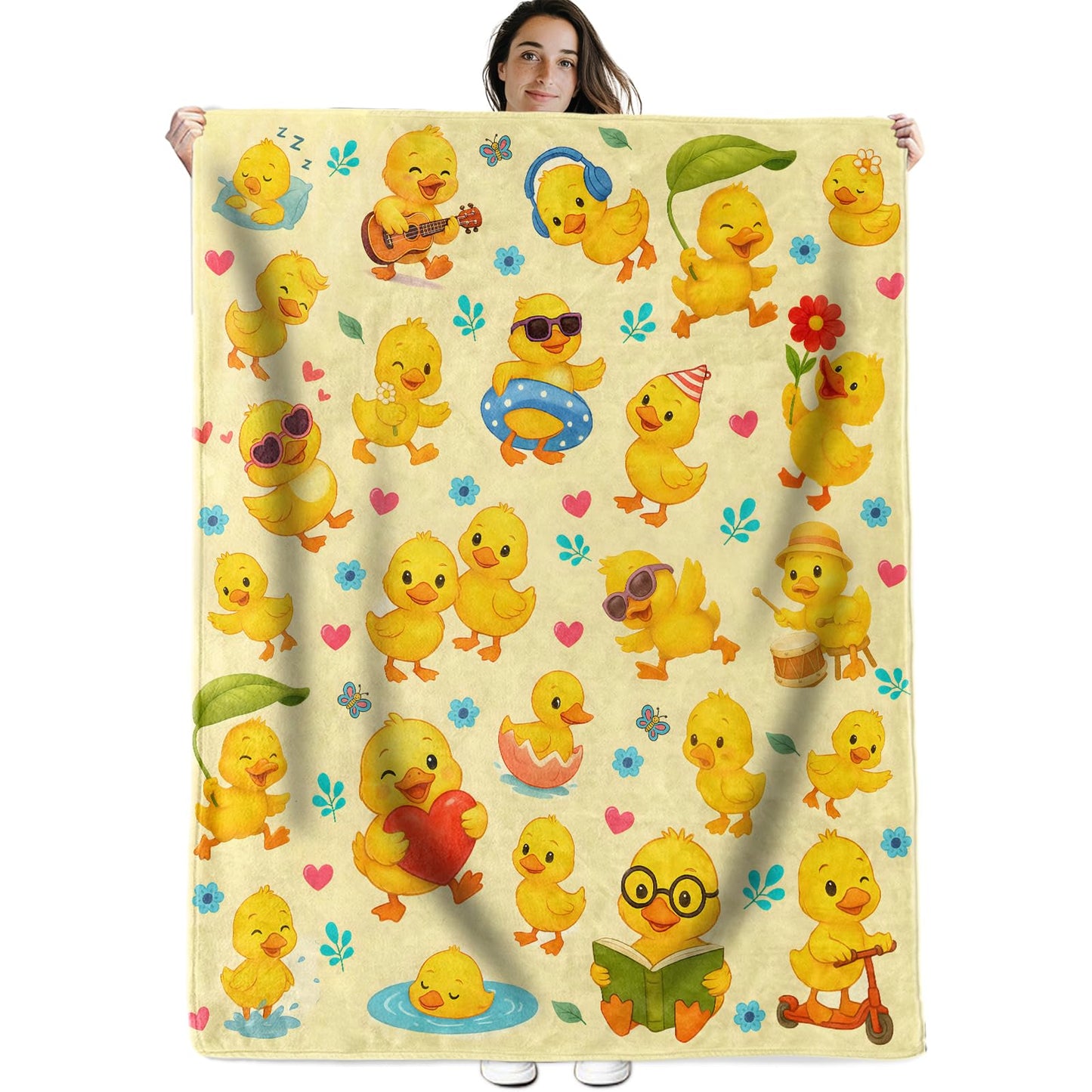 VCCQLNE Cute Duck Flannel Blanket 50x60in for Dorm Picnic Camping,Playful Cartoon Yellow Ducking Throw Blankets,Fun Home Decoration,Warm All Season Use,Thoughtful Gifts for Girls Boys Teens