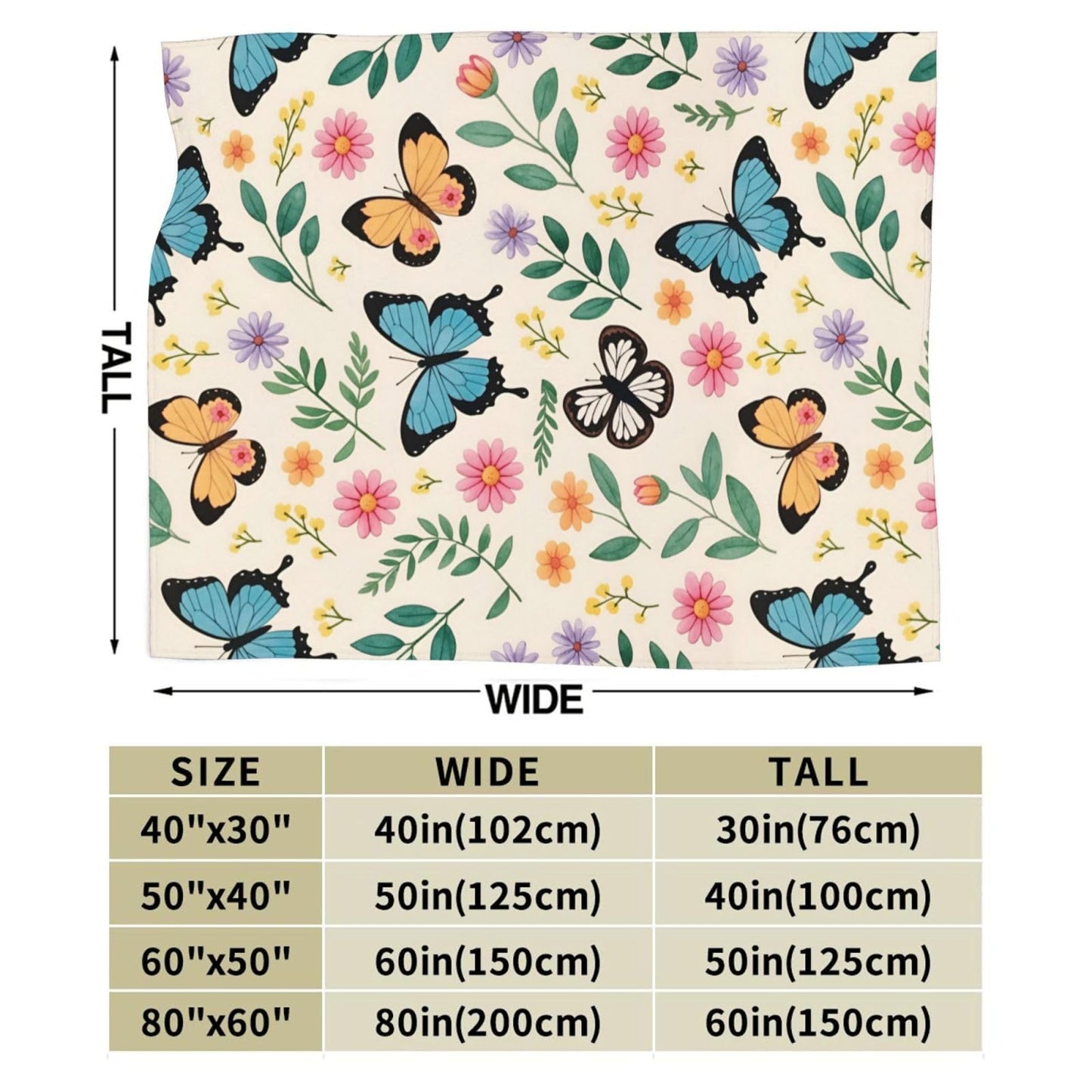 Perinsto Floral Butterfly Throw Blanket Ultra Soft Warm All Season Wild Flower Green Plant Decorative Fleece Blankets for Bed Chair Car Sofa Couch Bedroom 50"X40"