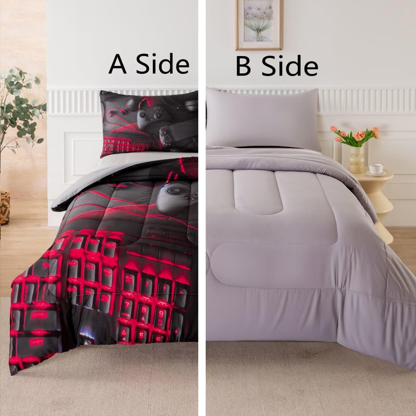 GRAT TIOC Gaming Comforter for Boys Teens,Game Bedding Sets Twin,Kids Gamer Comforter Set,Video Game Bedroom Bed Set Controller Duvet All Season 3 Piece